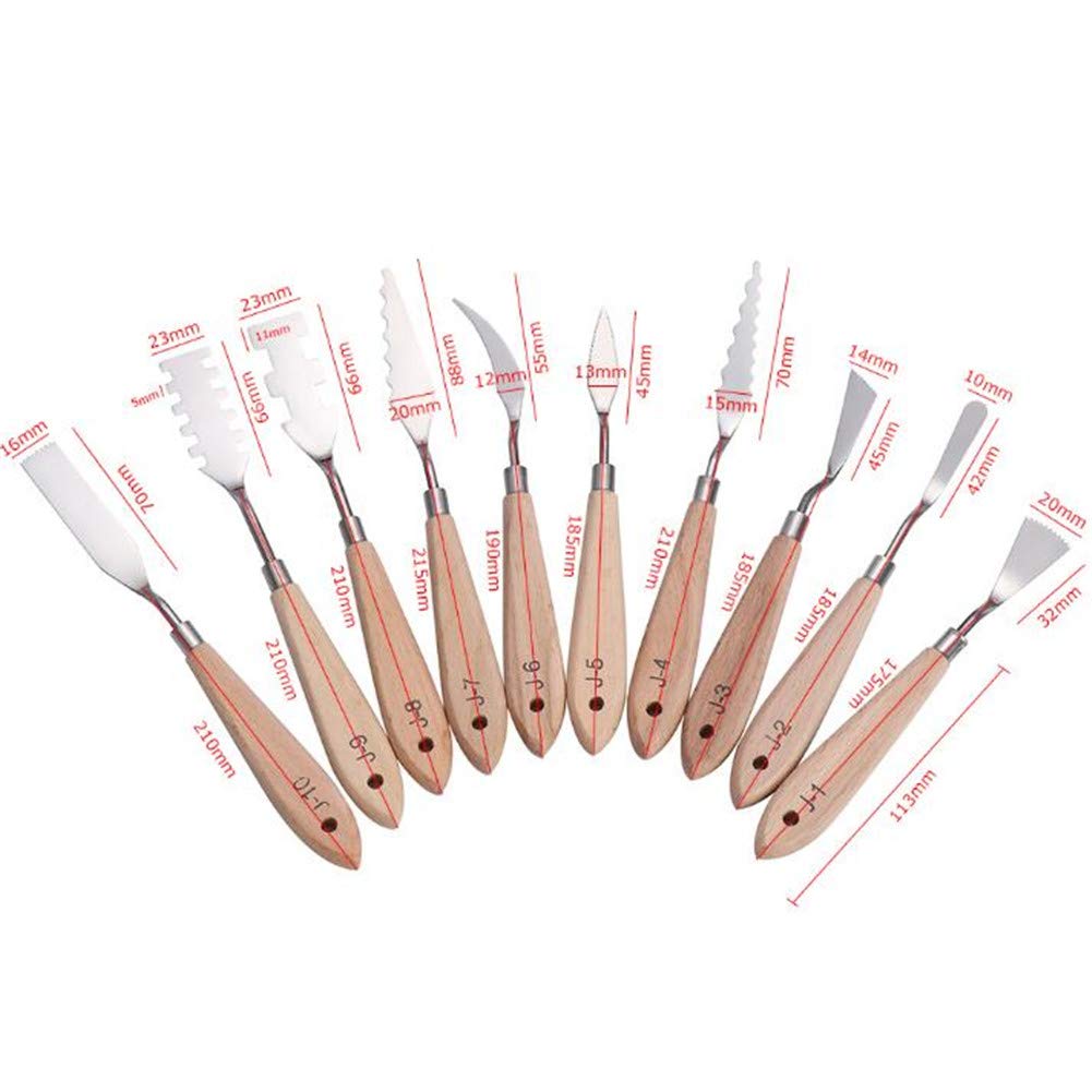 10Pcs Stainless Steel Palette Knife Set with Wooden Handle - Professional Oil & Acrylic Paint Mixing Tools for Artists, FX Special Effects & Canvas Scraping - Perfect for Studio Painting, DIY Art Projects & Texture Creation