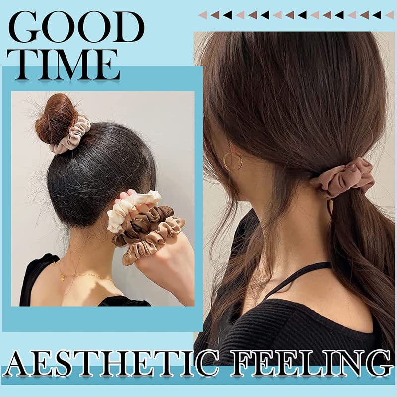 SHIDARA 12Pcs Satin Scrunchies - Coffee Color Hair Ties | Soft Elastic Ponytail Holders for Women & Girls | Perfect for Work, Gym & Everyday Styling