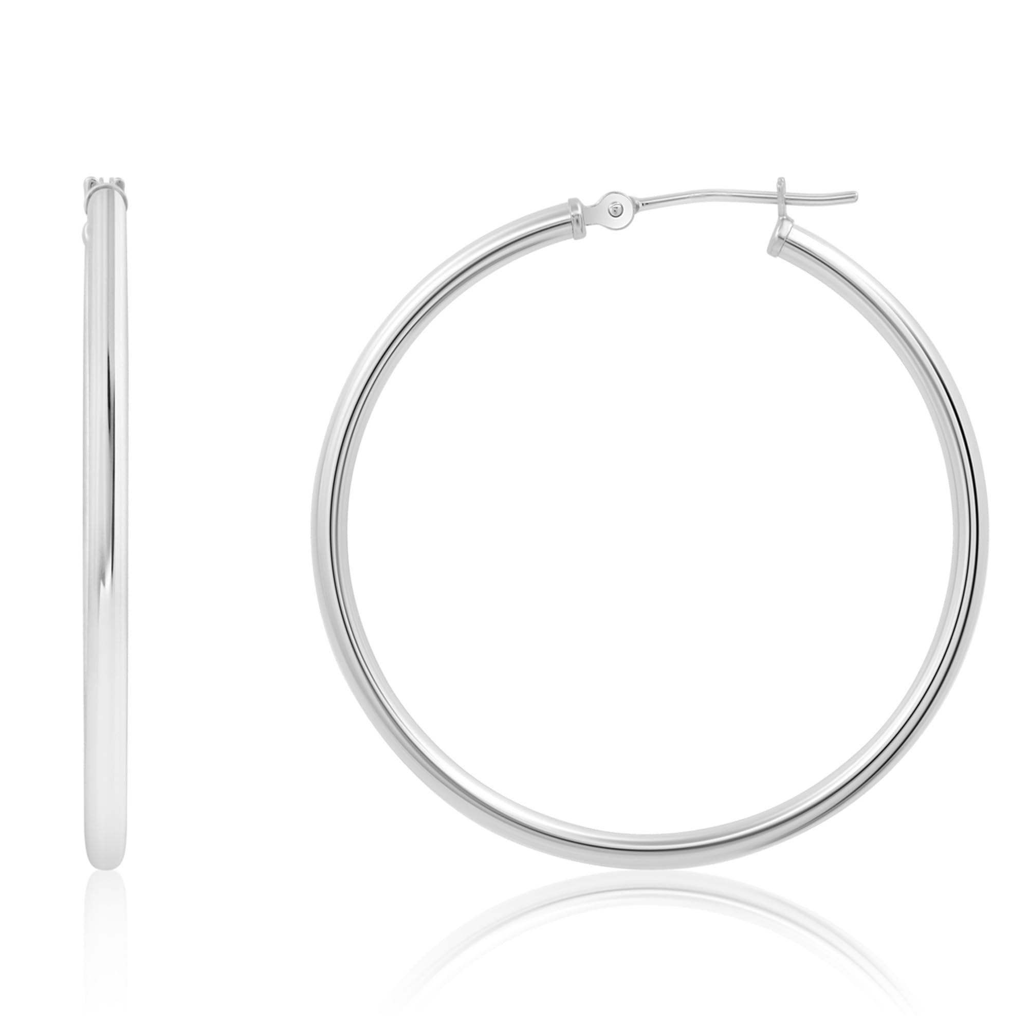 14K Solid Gold Hoop Earrings for Women - Yellow Gold & White Gold Click Closure Hoops | 0.47