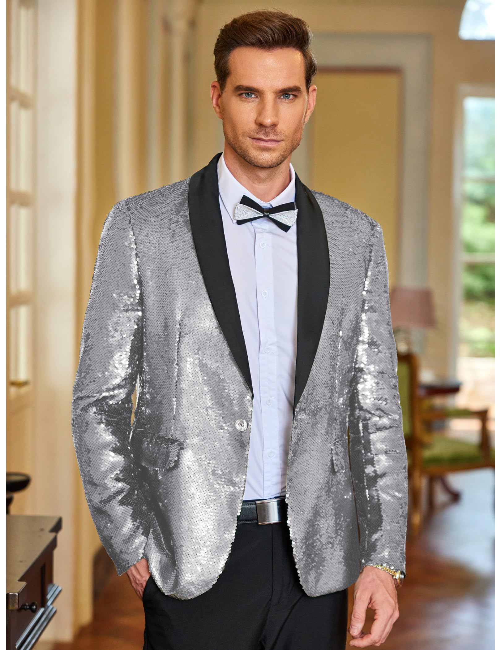 COOFANDY Men's Sparkling Sequin Blazer - One Button Tuxedo Jacket for Prom, Dinner Party & Formal Events | Elegant Night Out Attire for Weddings, Gala & Special Occasions