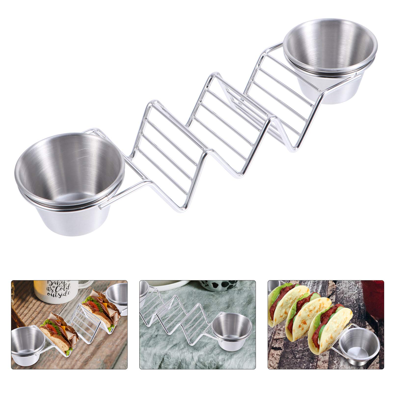 Stainless Steel Taco Holder Stand - 1pc Metal Crepe & Taco Rack for Mexican Pancakes, Pizza Pie Display - Durable Wave Design for Home Kitchen & Party Serving