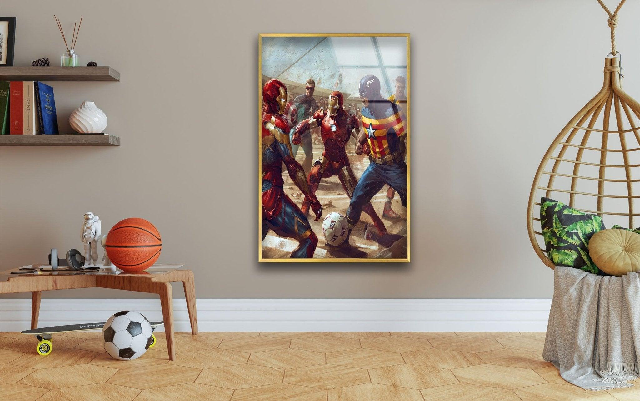 Avengers Soccer Glass Wall Art - Marvel Superheroes Decor for Kids Room, Game Room & Office - Perfect Gift for Fans & Collectors