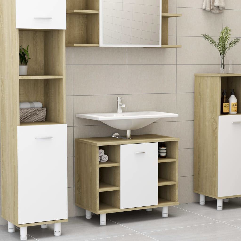 White & Sonoma Oak Bathroom Storage Cabinet - 23.6