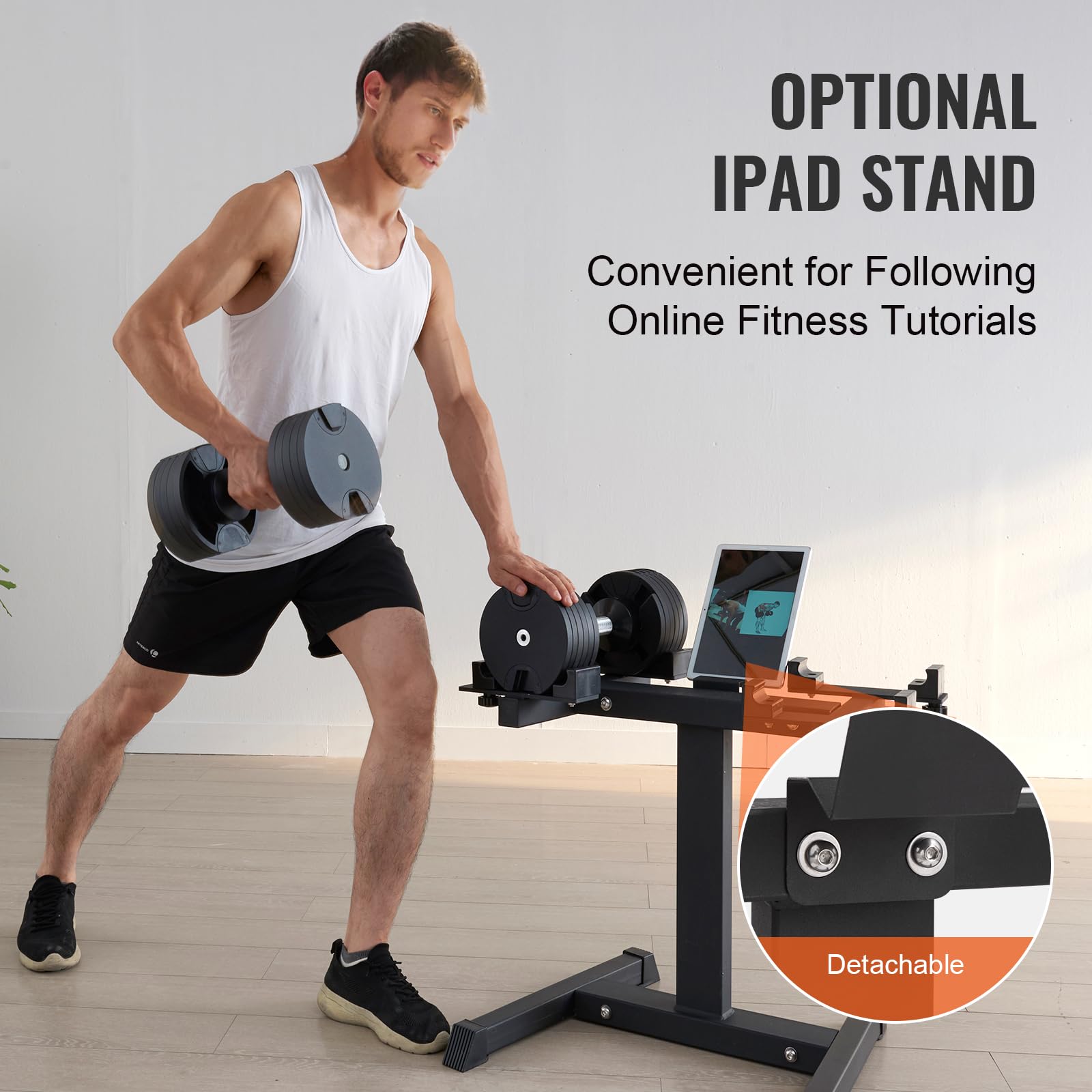 VEVOR Adjustable Dumbbell Stand - 160 lbs Capacity Home Gym Rack with Media Shelf | Compact & Safe Weight Holder for Dumbbells | Perfect for Strength Training, Home Workouts & Space-Saving Fitness Storage