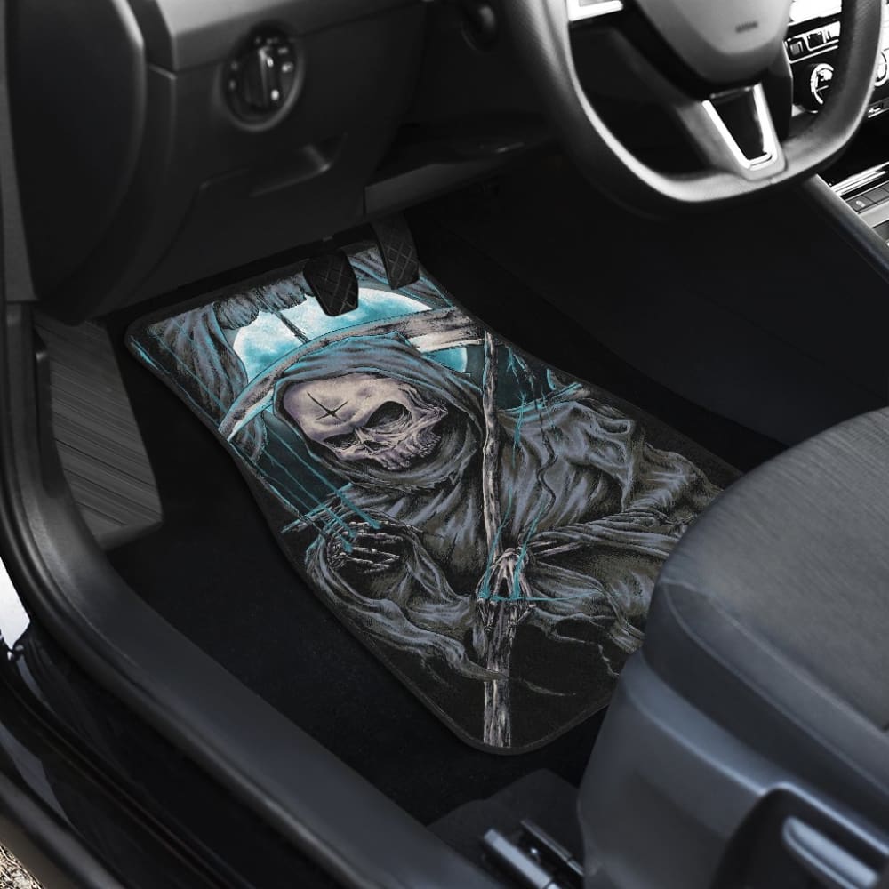 4 Pcs Gothic Skull Car Floor Mats - Non-Slip Rubber Auto Accessories for Halloween, Dark Aesthetic & Car Enthusiasts - Perfect for Sedans, SUVs & Trucks