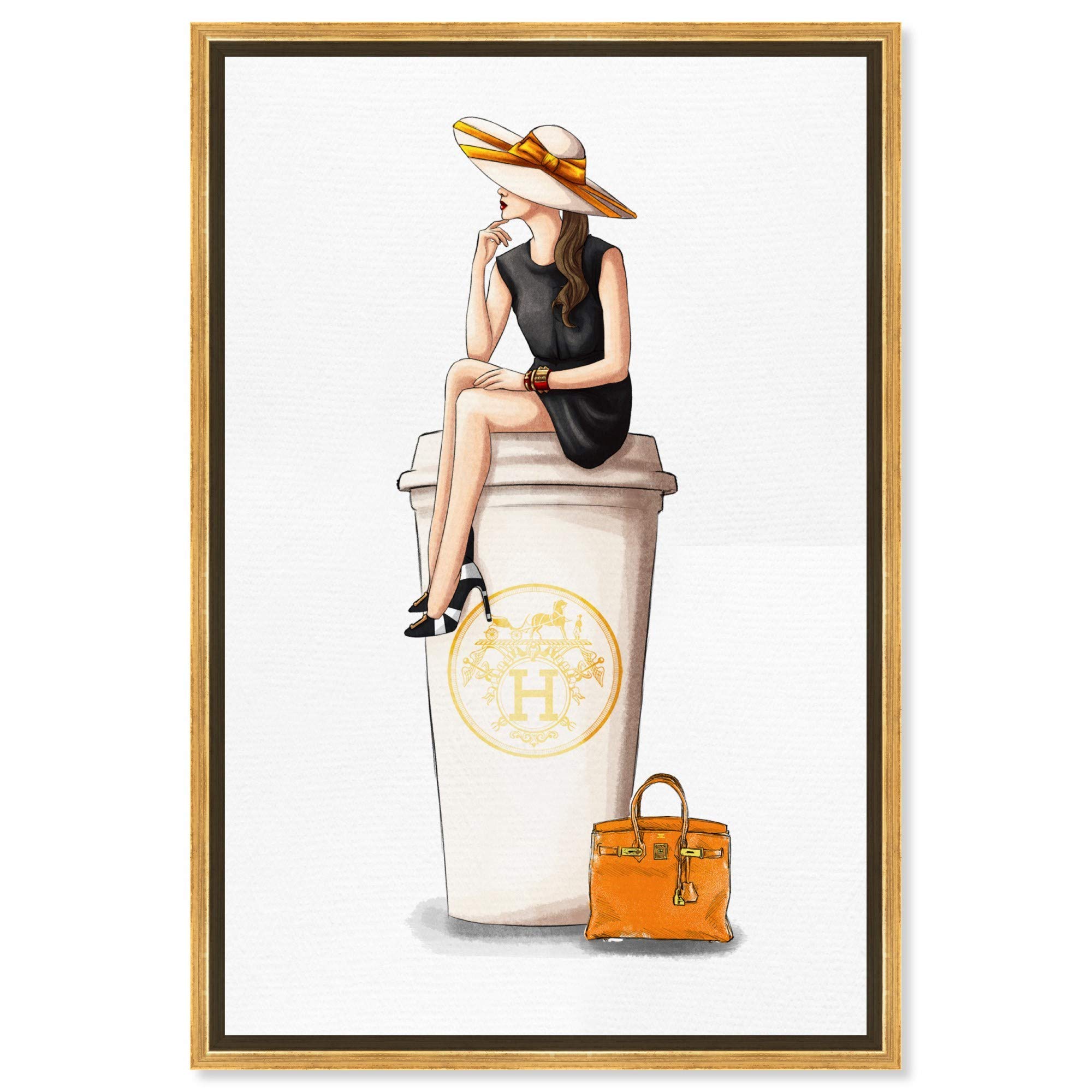 Oliver Gal Artist Co. 'Cafe au Lait' Framed Canvas Wall Art - 24x36 Inches (30x45 cm) Coffee & Spirits Themed Home Decor in Orange & White | Perfect for Kitchen, Dining Room, or Bar Decor