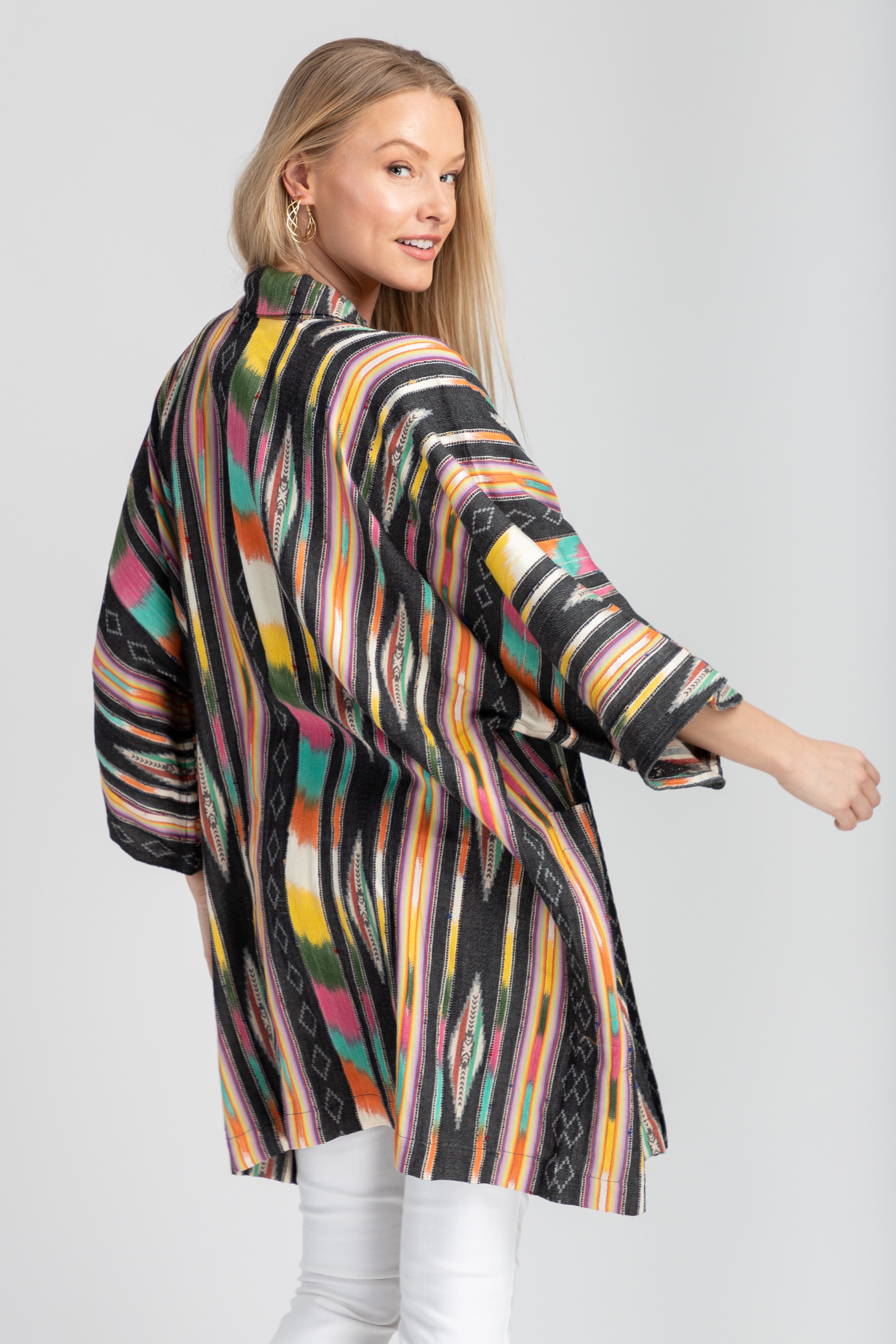 Stylish Ikat Striped Jacket for Women - Lightweight Spring/Summer Cover-Up - Perfect for Beach, Vacation & Casual Outings