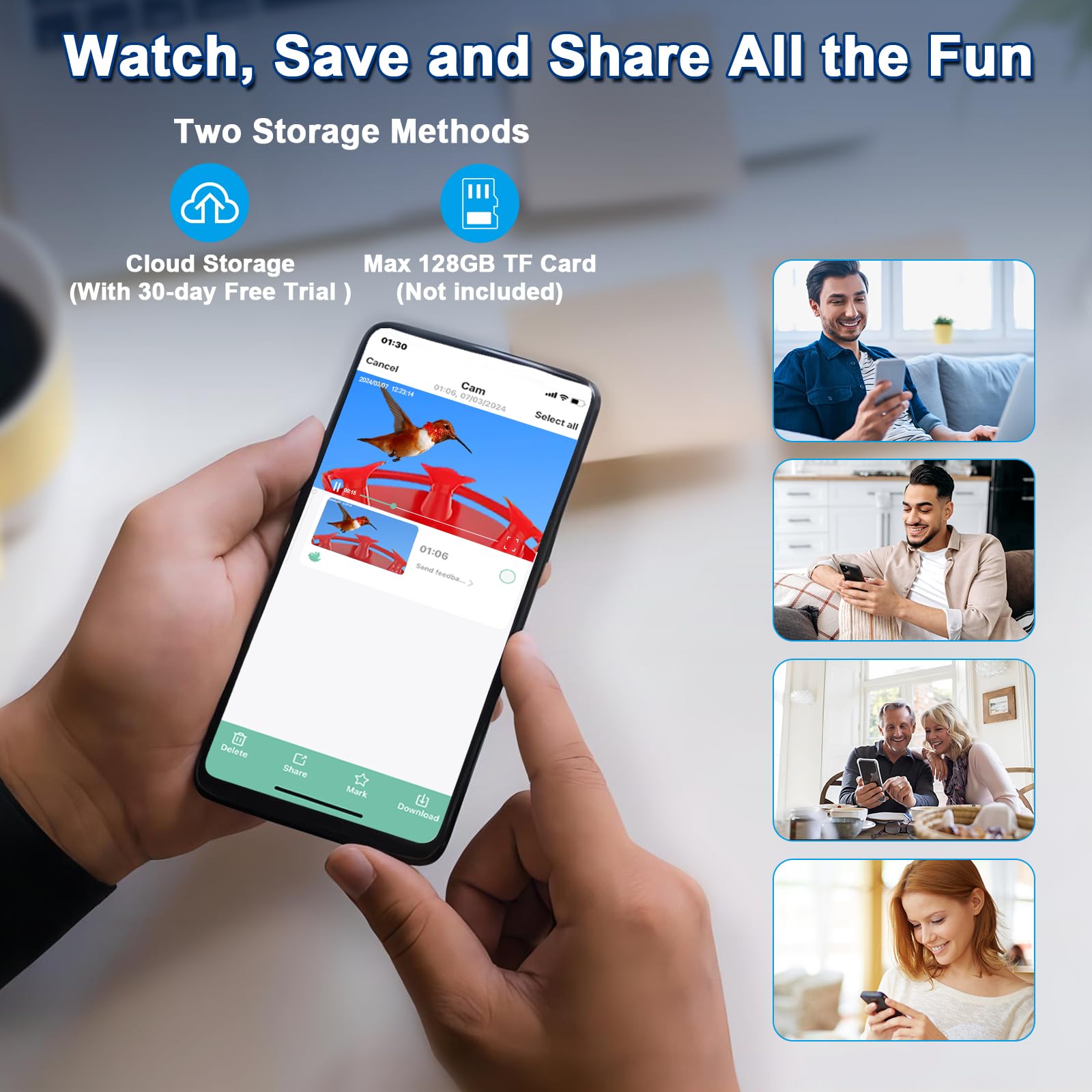 Smart Hummingbird Feeder with Wireless AI Camera - Outdoor Bird Feeder with Motion Detection & Auto Video Capture - Perfect Gift for Bird Lovers - Watch Live & Record Bird Activities in Your Garden