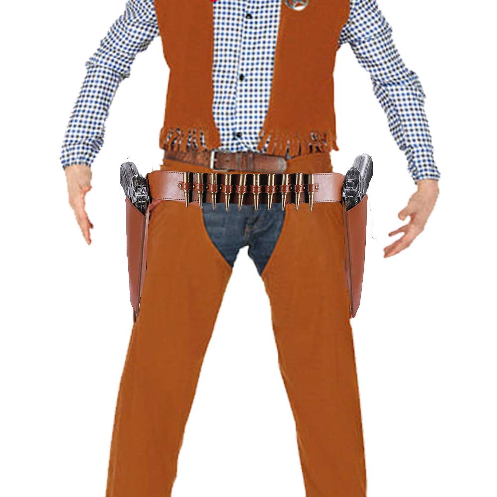 Vintage Cowboy Gun Belt and Holster Set - Western Style Leather Belt with Pistol Holster for Cosplay, Halloween Costume, Cowboy Themed Parties and Wild West Reenactments