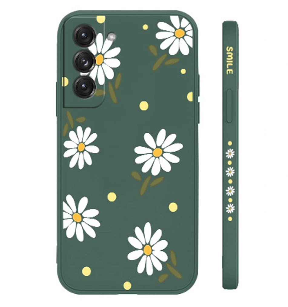 **Cute Daisy Pattern Galaxy S21+ Plus Case – Slim Shockproof TPU Bumper with Full Camera Lens Protection – Liquid Silicone Protective Cover for Samsung Galaxy S21+ Plus 5G (6.7 Inch, Green) – Perfect for Everyday Use, Travel & Outdoor Activities**