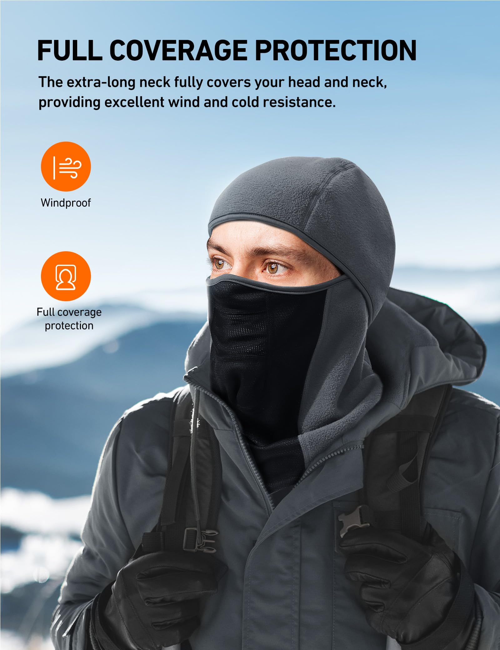 AstroAI Ski Mask Balaclava - Windproof & Breathable Face Cover for Winter Sports, Motorcycling, Hiking - Superfine Polar Fleece (Gray & Black Bundle) - Cold Weather Protection Gear