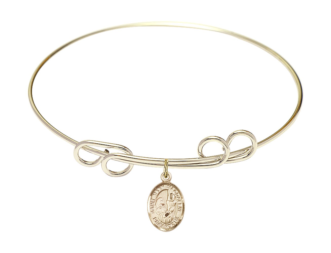 F A Dumont 8 Inch Round Double Loop Bangle Bracelet with St. Mary Magdalene Charm - Elegant Religious Jewelry for Women, Perfect for Church, Weddings & Special Occasions