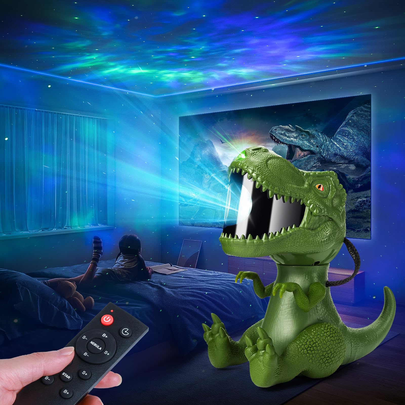 Dinosaur Star Projector Night Light - Galaxy Projector for Kids Bedroom, Ceiling Decor & Nursery Room (Green) | Creates Soothing Starry Night Sky for Sleep, Relaxation & Sensory Play