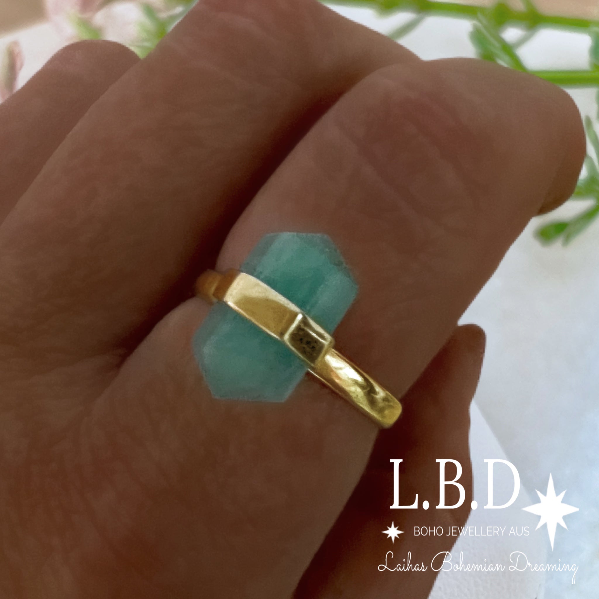 Amazonite Ring for Women - Genuine Gold Crystal Healing Stone Jewelry - Perfect for Meditation, Yoga & Spiritual Gifts