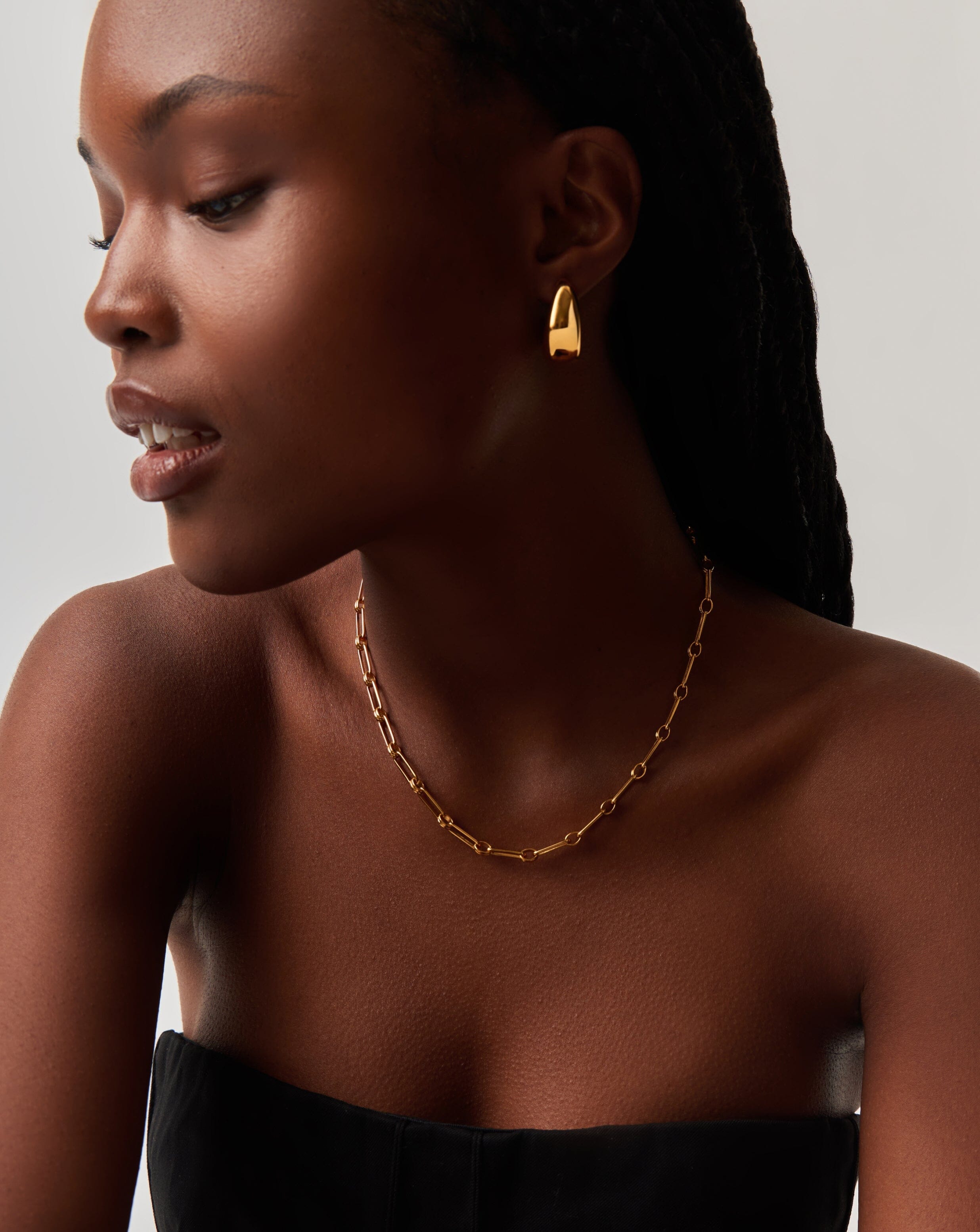 18k Gold Plated Dome Hoop Earrings and Chain Necklace Set for Women - Elegant Jewelry Gift for Birthday, Anniversary, Party & Everyday Wear