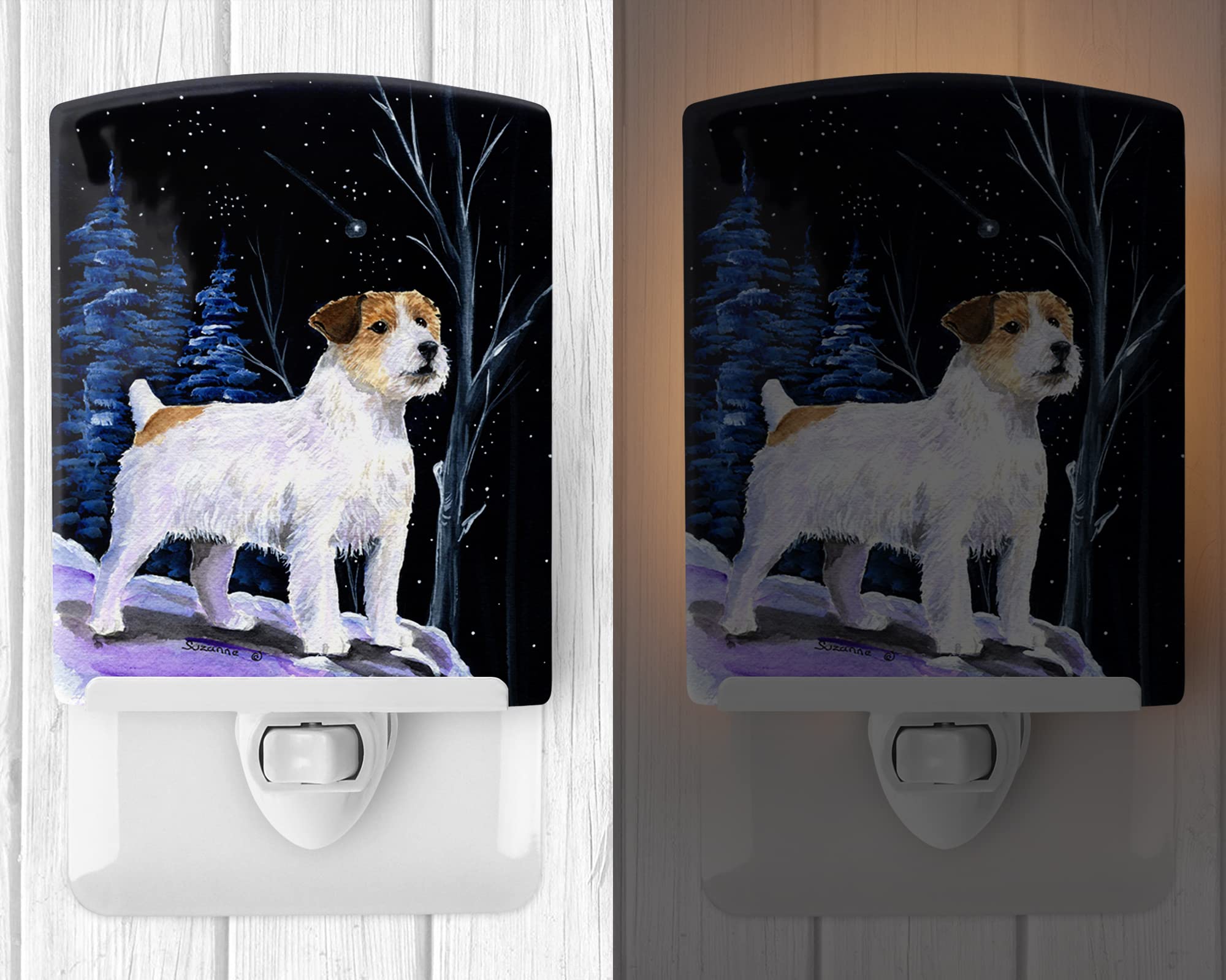 Starry Night Jack Russell Terrier Ceramic Night Light - UL Certified, 6x4x3 Inches, Multicolor - Perfect for Bedroom, Bathroom, Nursery, Hallway & Kitchen - Creates Cozy Ambiance for Nighttime Safety & Relaxation