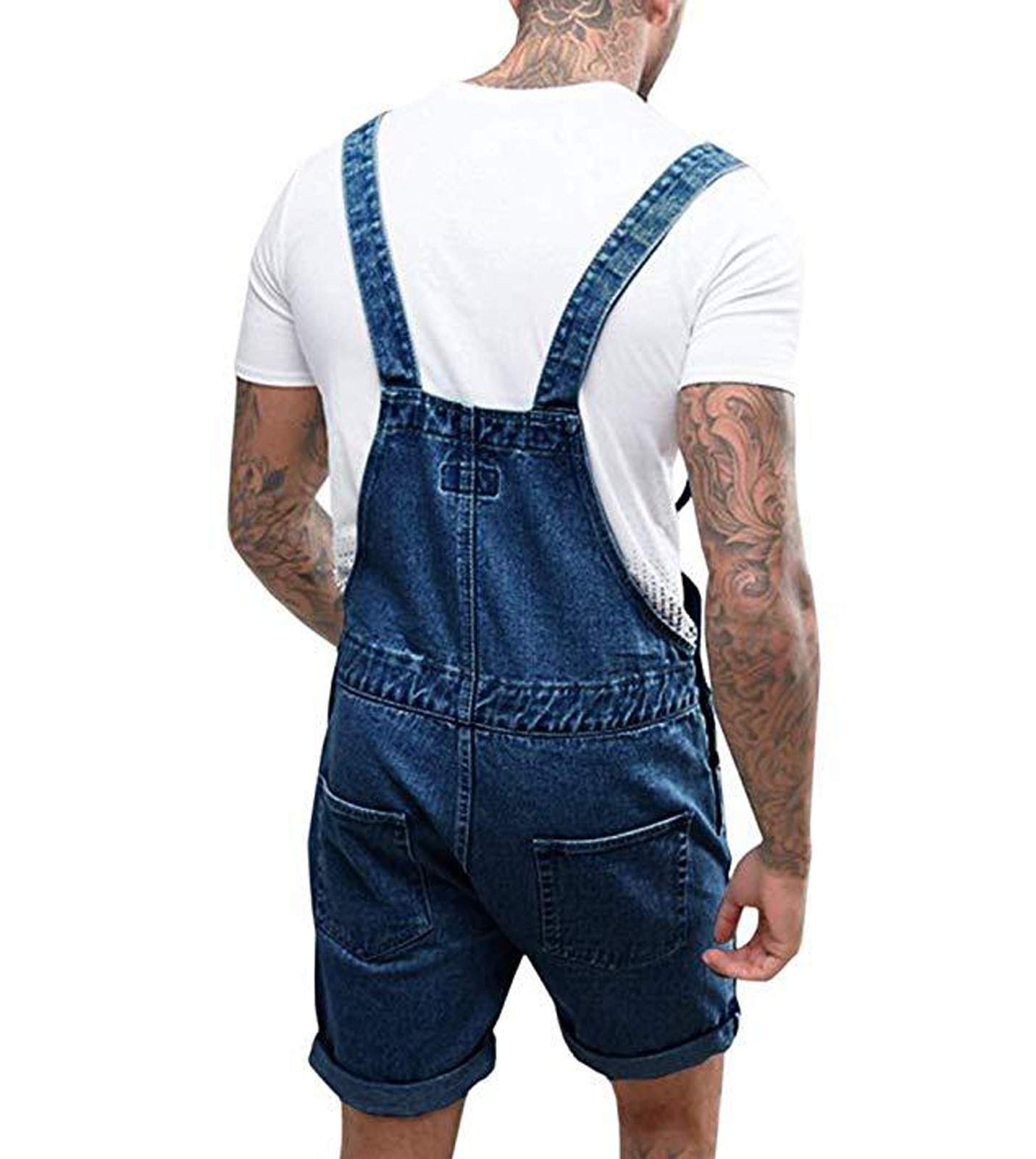 Flygo Men's Bib Denim Overalls - Short Sleeve Jean Romper Jumpsuit Shortalls for Work, Outdoor & Casual Wear