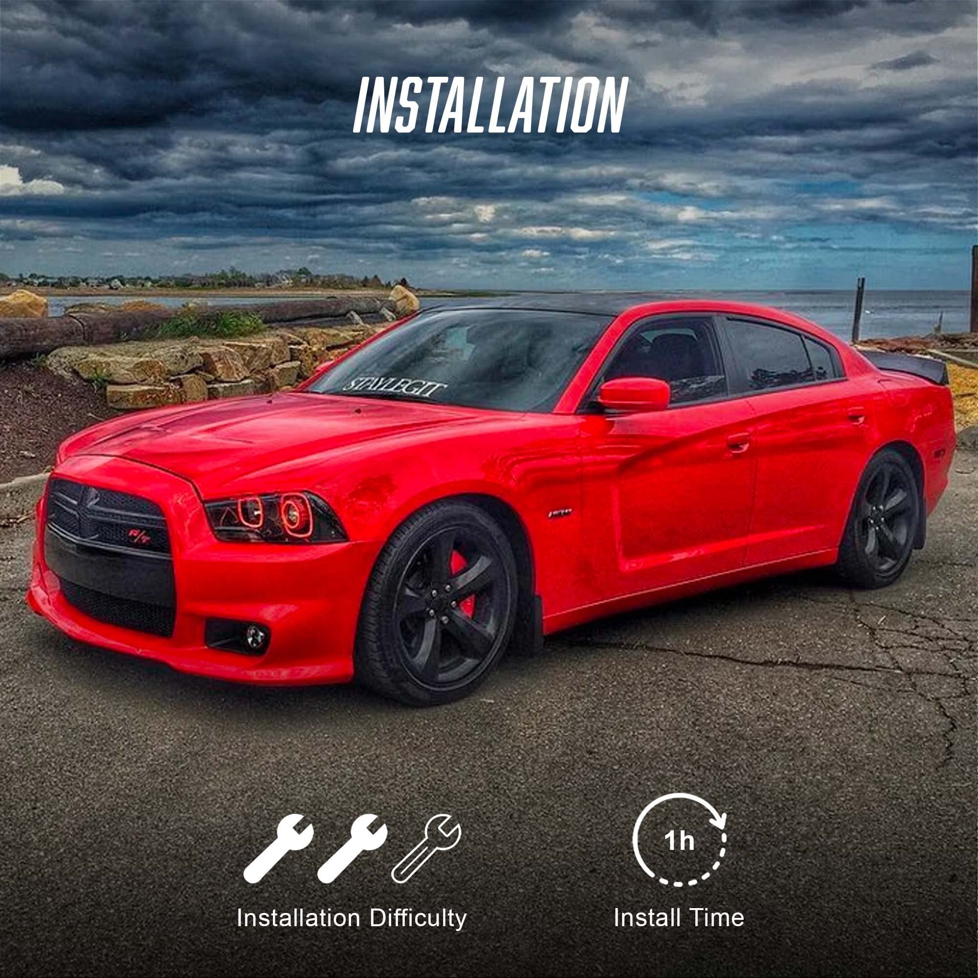 ORACLE LIGHTING ColorSHIFT LED Halo Kit for 2011-2014 Dodge Charger Headlights - 4 RGBW Halos with BC1 Controller (Part #2234-335) | Customizable Accent Lighting for Night Driving & Car Shows