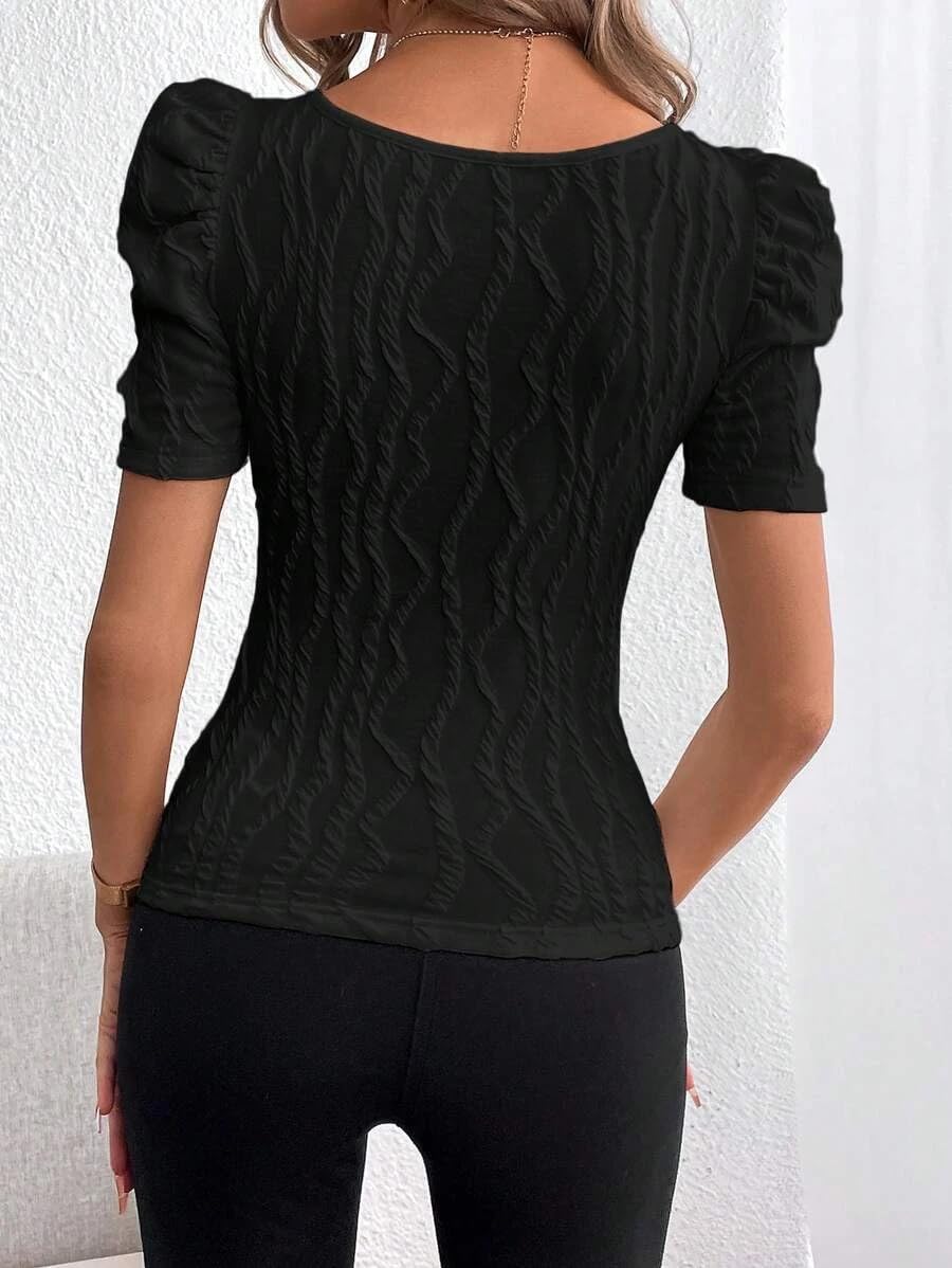 Narecte Women's Square Neck T-Shirt - Summer Casual Blouse with Puff Sleeves | Dressy & Comfortable Tee for Everyday Wear, Office, or Date Night