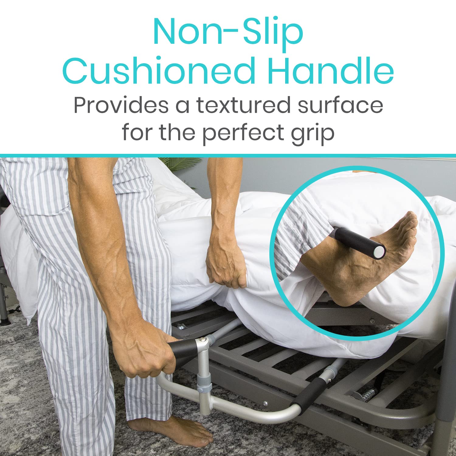 Vive Foot Assist Bed Rail for Elderly Adults - Adjustable Bed Cane & Safety Handle for Seniors - Bed Ladder Pull Up Alternative - Mobility Aid for Getting Out of Bed - Shoulder Injury Recovery Support - Sturdy Bedside Assist Bar for Sitting Up - Ideal for Home Care, Post-Surgery & Elderly Independence