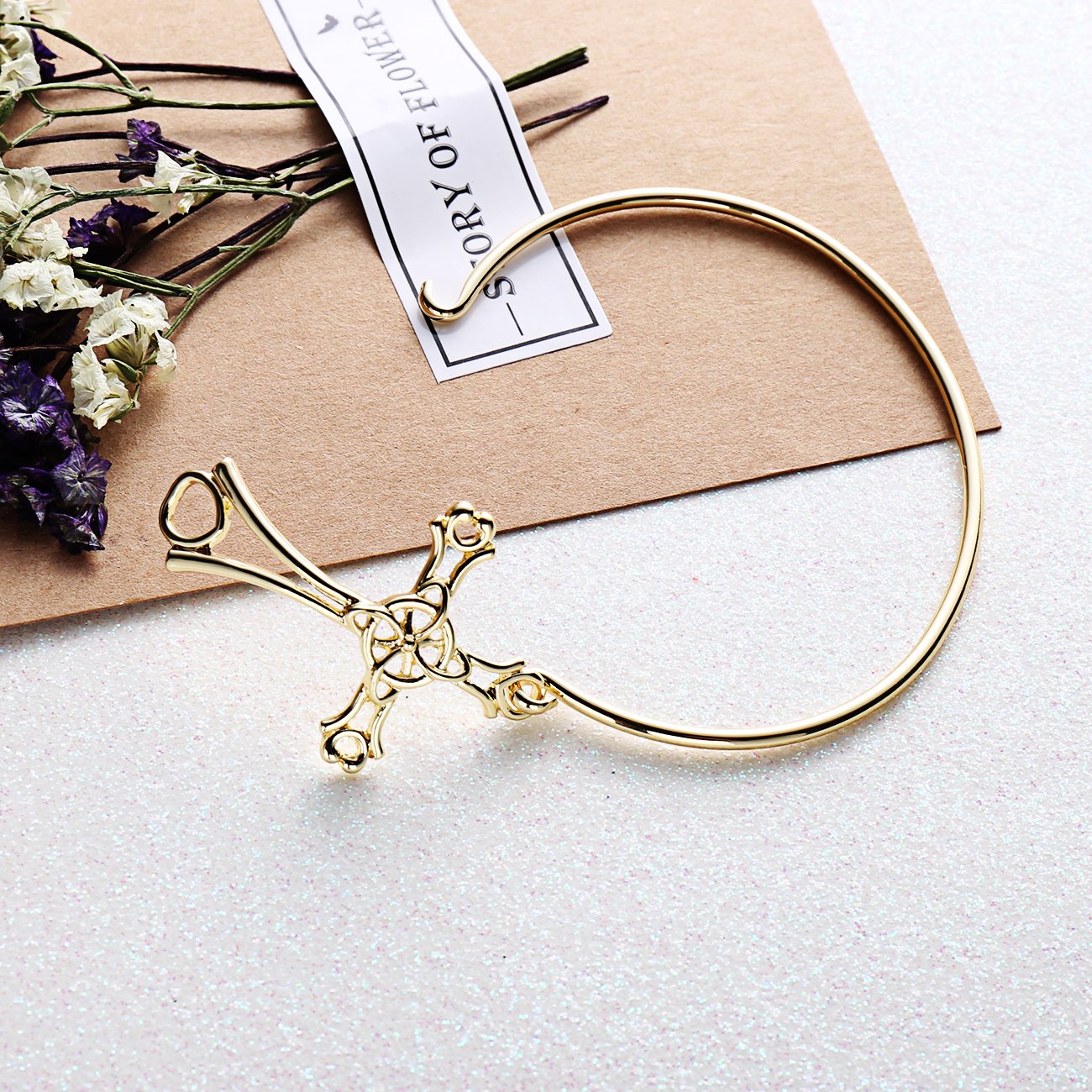 10K Gold Rose Gold & Silver Plated Sideways Cross Wrap Buckle Bangle Bracelet for Women - Elegant Christian Jewelry Gift for Birthday, Anniversary & Everyday Wear