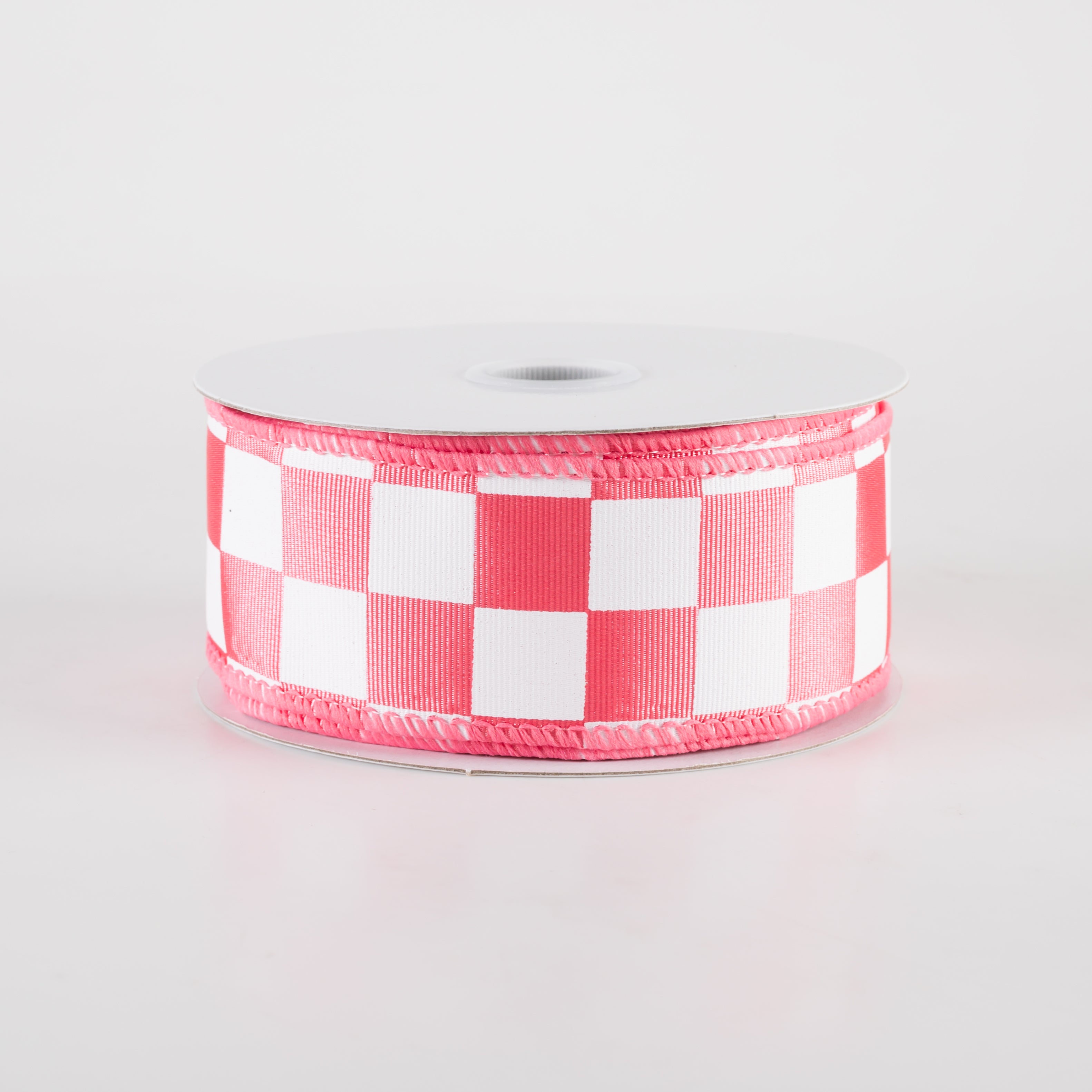 1.5 Inch Ribbed Satin Racing Checkered Ribbon - Coral and White (10 Yards) for Gift Wrapping, Crafts, and Party Decorations