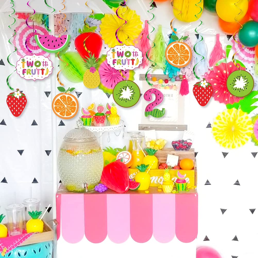 Twotti Frutti Birthday Decorations Set - Tropical Fruit Themed Party Supplies with Pineapple, Watermelon, Strawberry & Orange Hanging Swirls | Perfect for 2nd Birthday Parties, Summer Celebrations & Tropical Theme Events