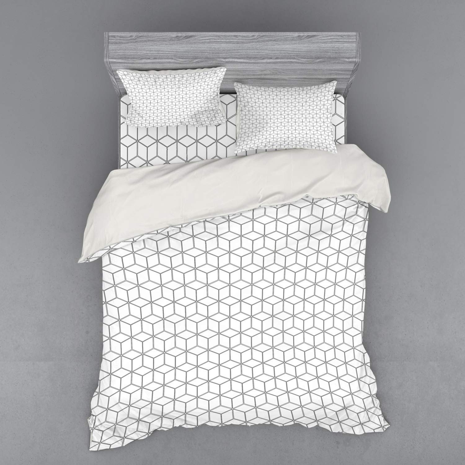 Ambesonne Abstract Bedding Set - Minimalist Cubes Geometric Duvet Cover with Shams & Fitted Sheet, Queen Size Black White - Modern Graphic Design for Contemporary Bedroom Decor | Perfect for Guest Rooms, Master Bedrooms & College Dorms