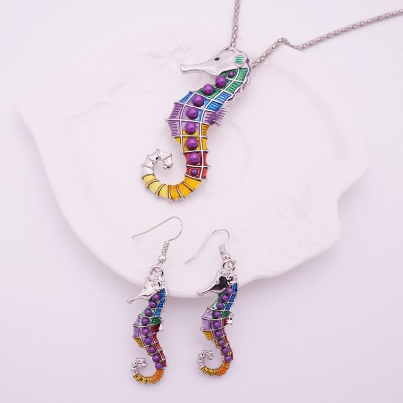Vibrant Seahorse Jewelry Set - Necklace, Earrings & Bracelet - Perfect for Beach Parties, Summer Vacations & Boho Fashion