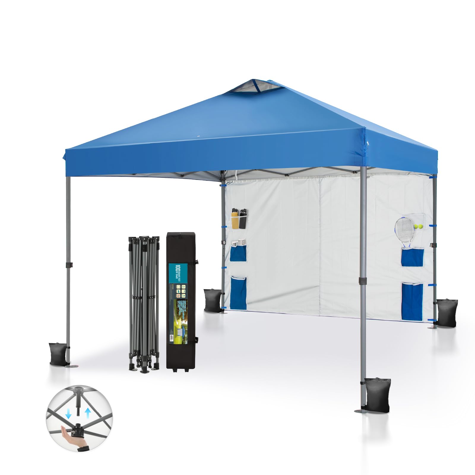 GREEN PARTY 10x10 Pop Up Canopy Tent with Sidewall & 6 Pockets - Instant One-Push Setup, Vented Roof & Wheeled Carry Bag - Perfect for Outdoor Camping, Beach Parties, Backyard BBQs, and Patio Shade