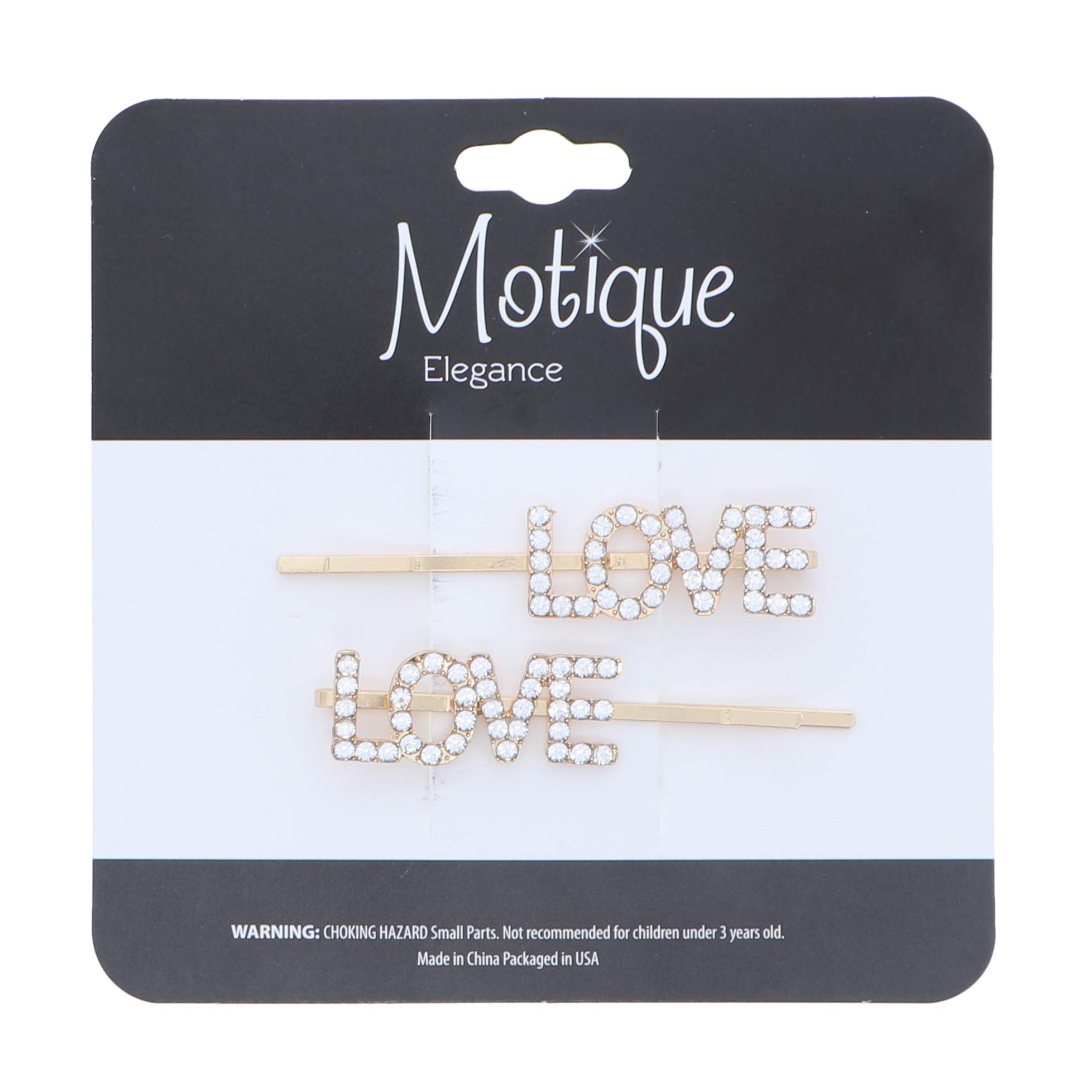 LOVE Rhinestone Bobby Pin Hair Clip Set - 3 Gold Hairpins for Weddings, Parties & Everyday Elegance