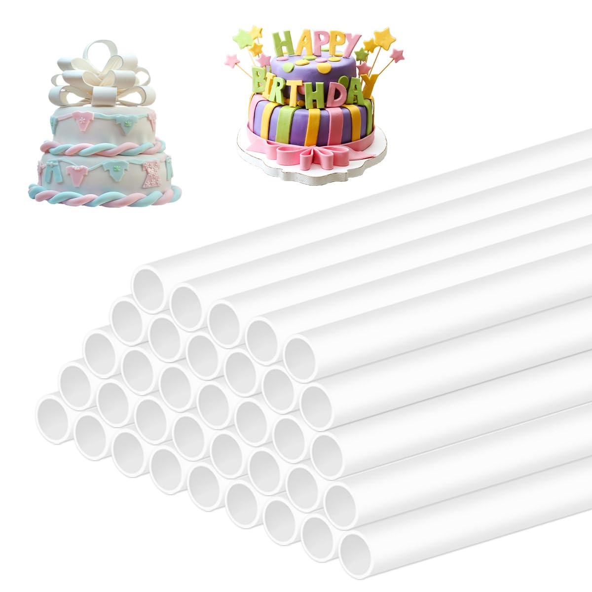 BUYGOO 50Pcs 12-Inch White Plastic Cake Dowels for Tiered Wedding Cakes - Sturdy Cake Supports for Stacking and Supporting Multi-Layer Cakes - Perfect for Wedding, Birthday, and Special Event Cake Decorating