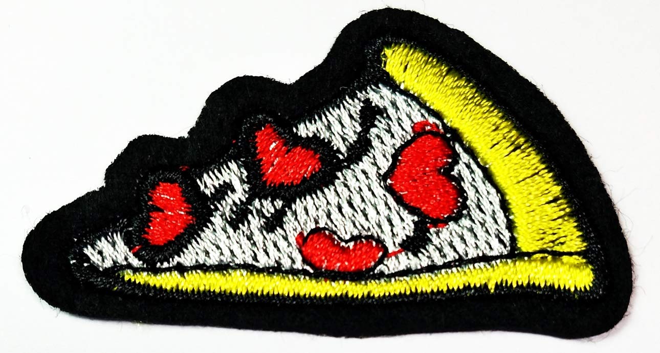 Mini Pizza Red Heart Iron-On Patch - Cartoon Embroidered Applique for Kids - Sew or Iron On Pants, Jackets, Polo Shirts, Hats & Backpacks - Perfect for DIY Crafts, School Projects & Fashion Customization