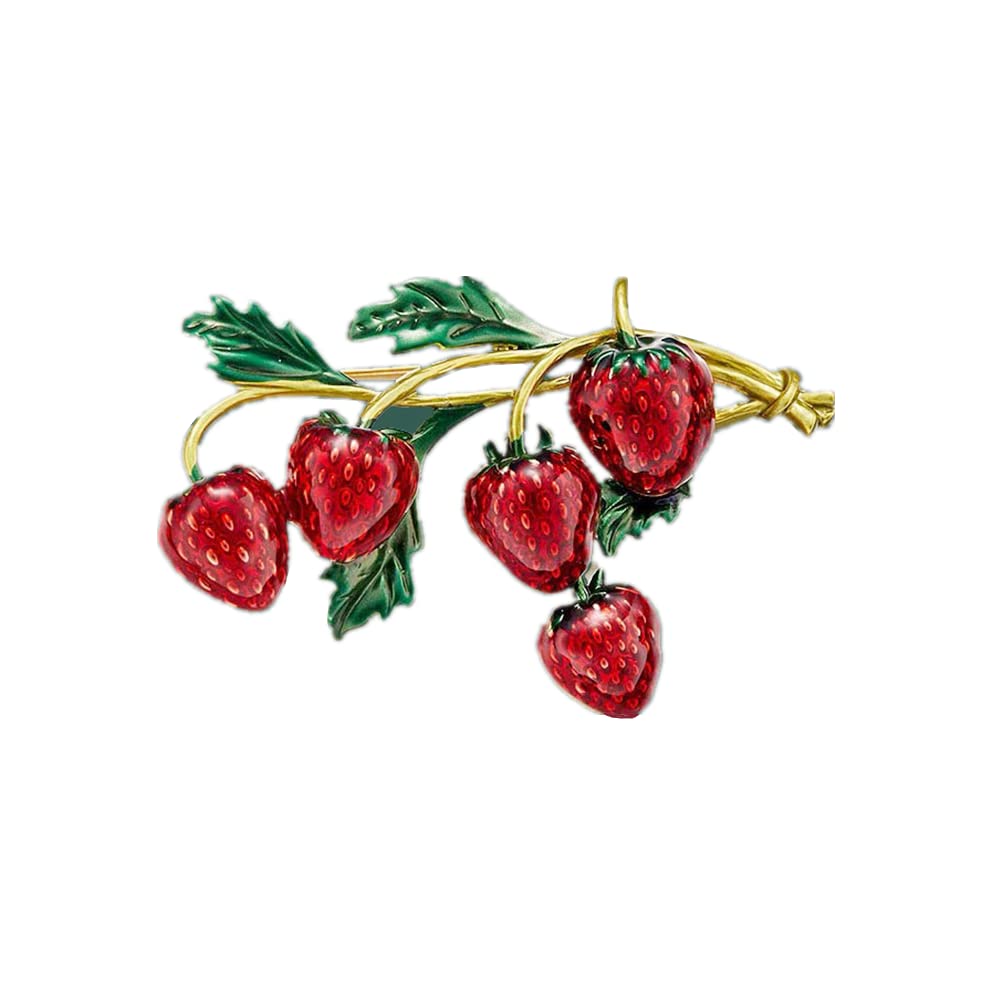 Stylish Gold-Tone Strawberry Brooch Pin for Women - Cute Enamel Red Fruit with Green Leaf Design, Vintage Fashion Jewelry Accessory | Perfect for Dresses, Jackets, Hats & Gift Giving
