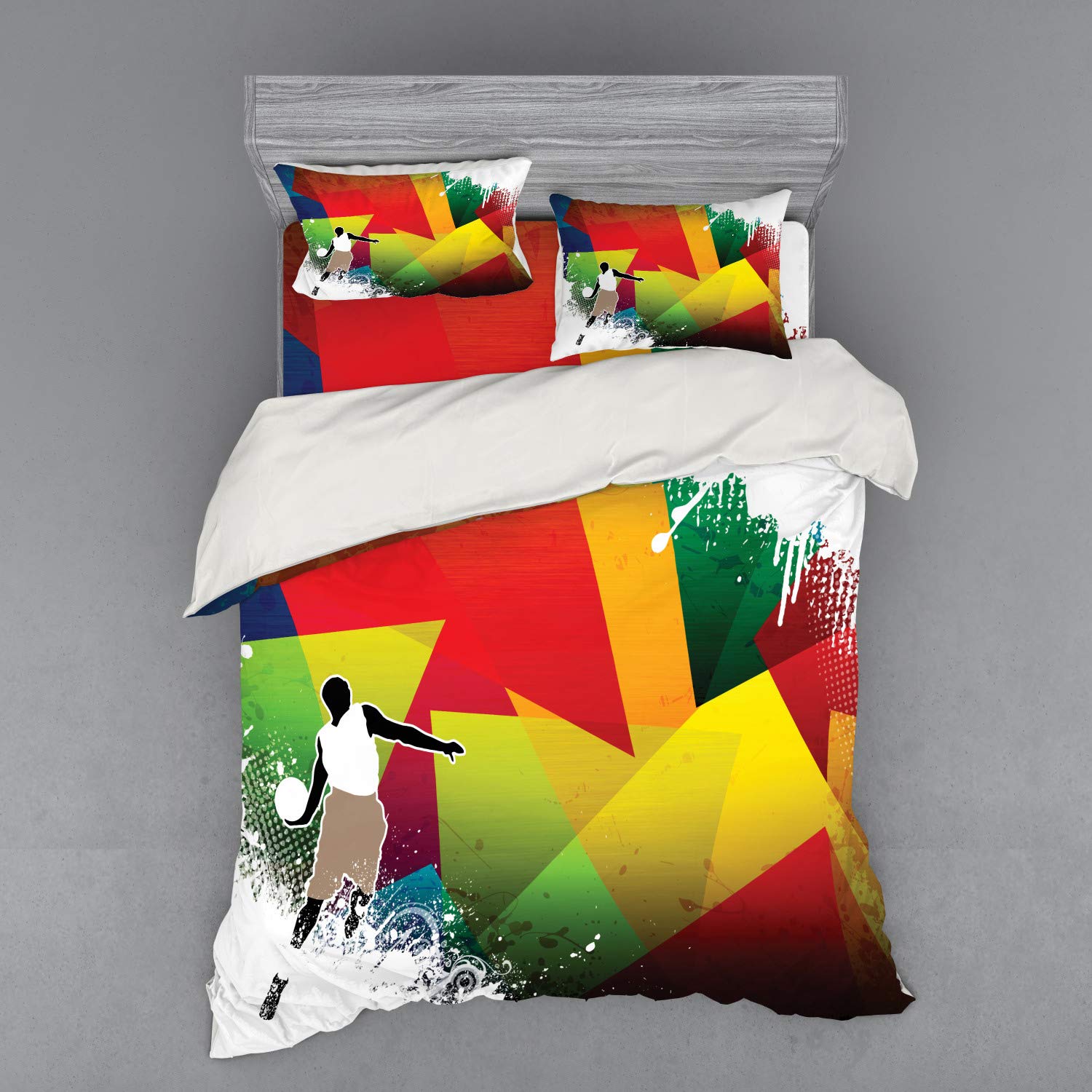 Ambesonne Basketball Bedding Set - Modern Geometric Paint Splash Design 4-Piece Duvet Cover Set with Shams & Fitted Sheet, Queen Size, Multicolor | Perfect for Sports Fans' Bedrooms, Game Rooms & Dorm Decor