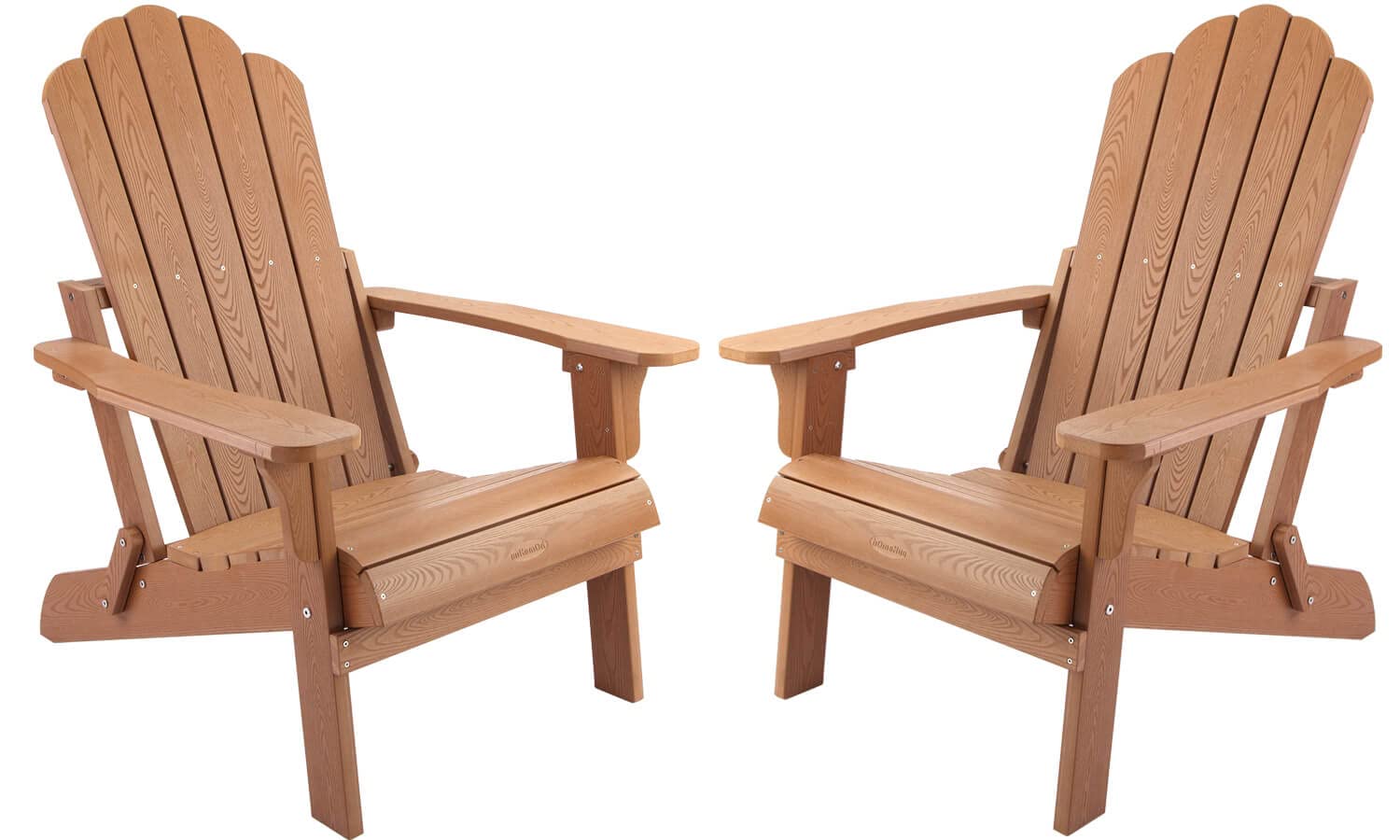 2 Pack Folding Adirondack Chairs - Weather-Resistant HIPS Plastic Outdoor Patio Furniture Set for Backyard, Deck, Fire Pit & Porch - Wood Grain Design (Perfect for Camping, Beach & Garden Relaxation)