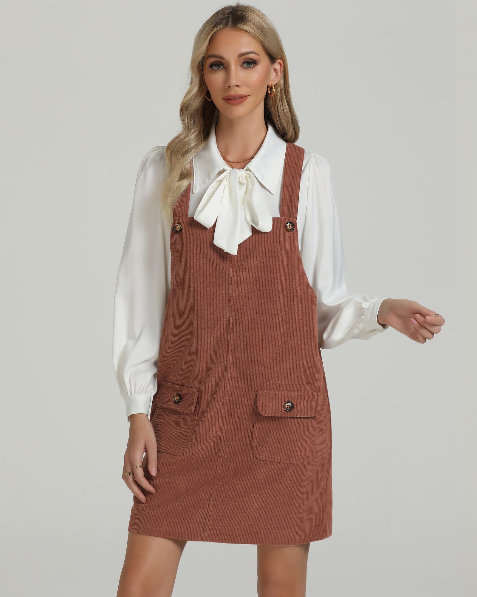 Luvamia Women's Corduroy Overall Dress with Adjustable Straps - Casual Pinafore Short Dress with Pockets | Perfect for Fall Fashion, Date Nights & Weekend Outfits