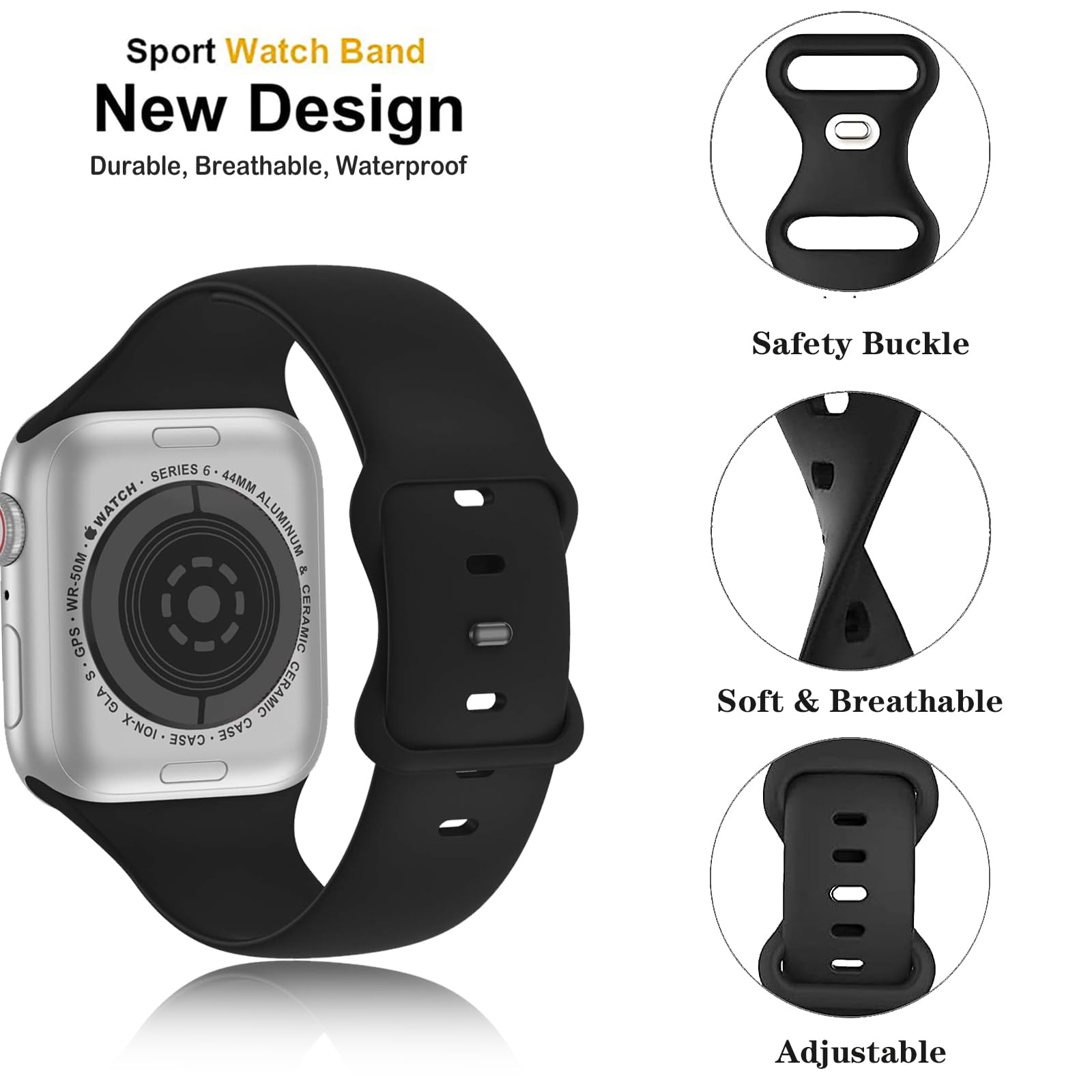 Premium Silicone Replacement Bands for Apple Watch Series 1-9/SE/Ultra - Compatible with 38mm/40mm/41mm/42mm/44mm/45mm/49mm - Sporty & Stylish Wristbands for Men & Women - Perfect for Workouts, Running, Swimming & Everyday Wear