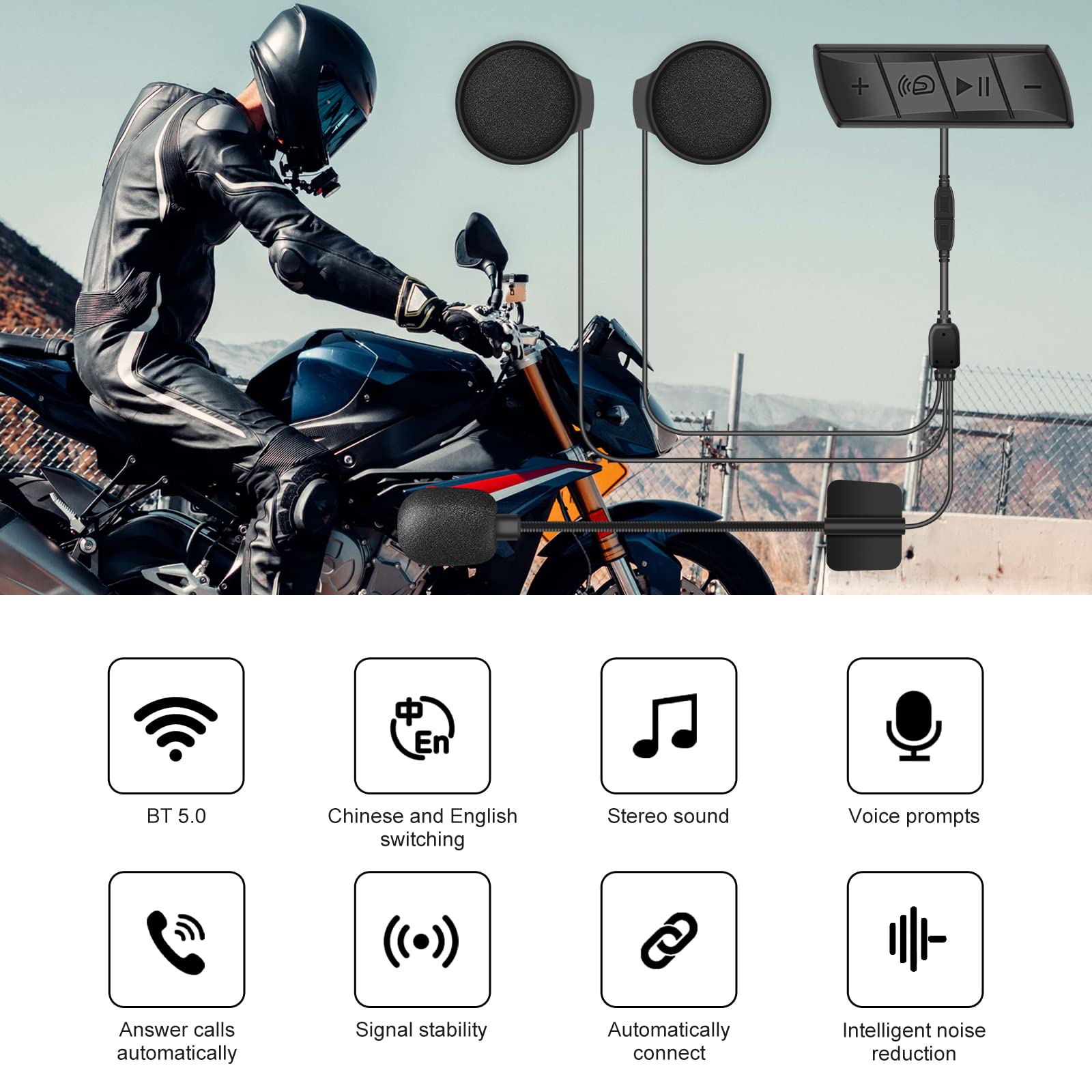 VR-robot M7 Bluetooth Motorcycle Helmet Headset - Waterproof, Noise Cancelling, 18H Playtime & 360H Standby - Hands-Free Calling, FM Radio, Siri Compatible - Perfect for Commuting, Road Trips & Motorcycle Adventures