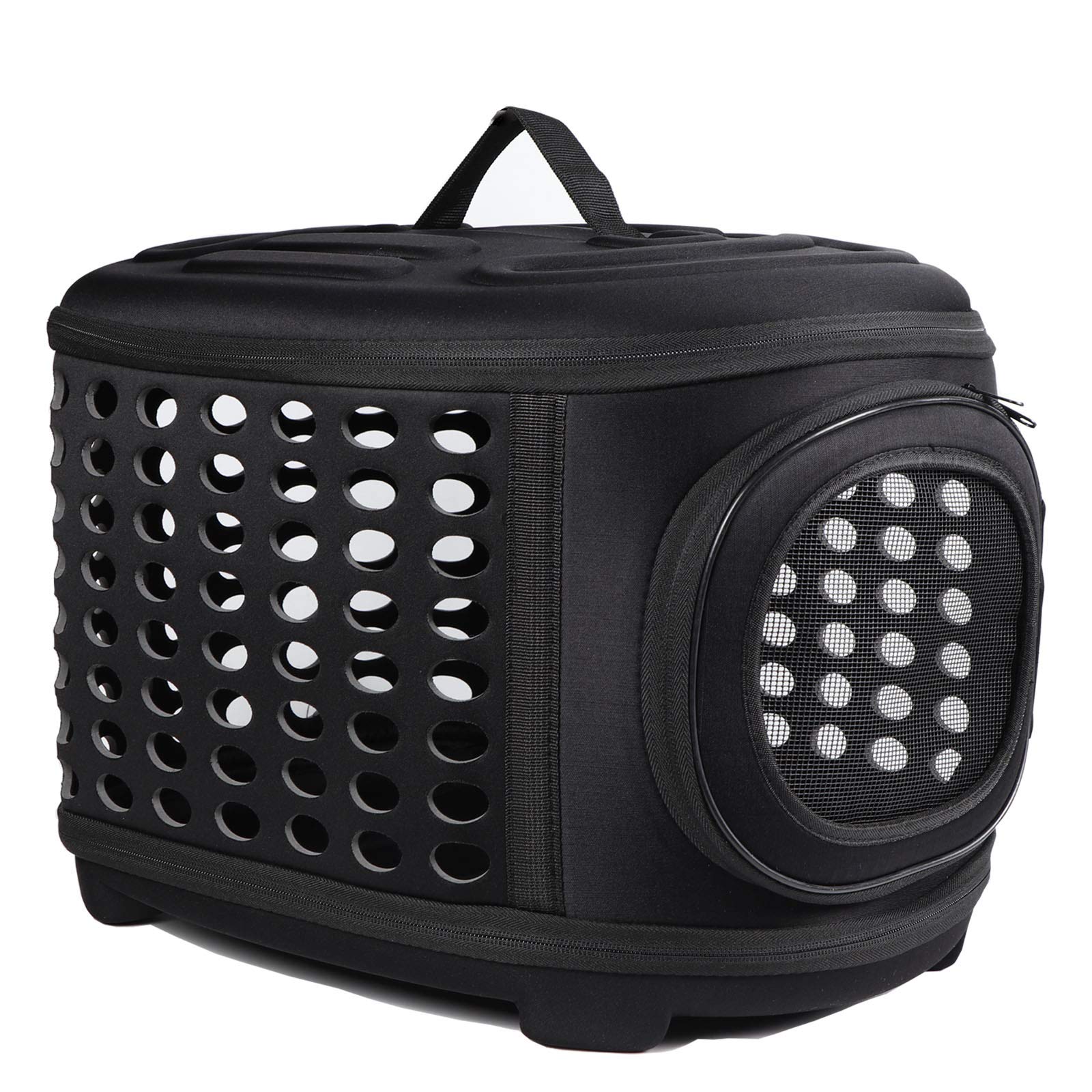 Collapsible Hard-Sided Cat Carrier for Travel - Ventilated Pet Crate for Small Dogs, Cats & Guinea Pigs - Foldable Dog Carrier for Car Trips & Vet Visits (Black) | Perfect for Air Travel, Road Trips & Vet Appointments