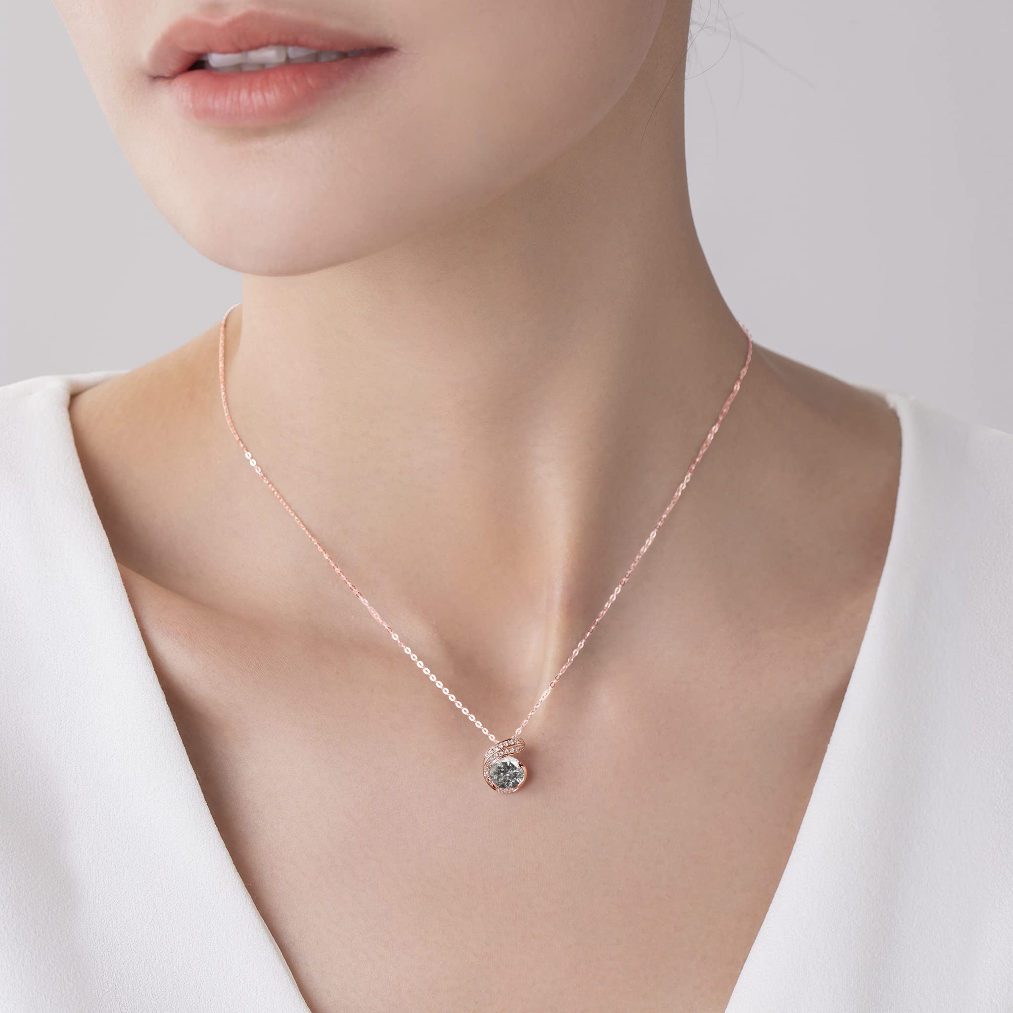 Salt and Pepper Diamond Necklace Pendant - Dainty Layering Chain Necklace - Grey Galaxy Diamond - Alternative April Birthstone Simple C Necklace - Perfect for Everyday Wear, Gift Giving & Special Occasions