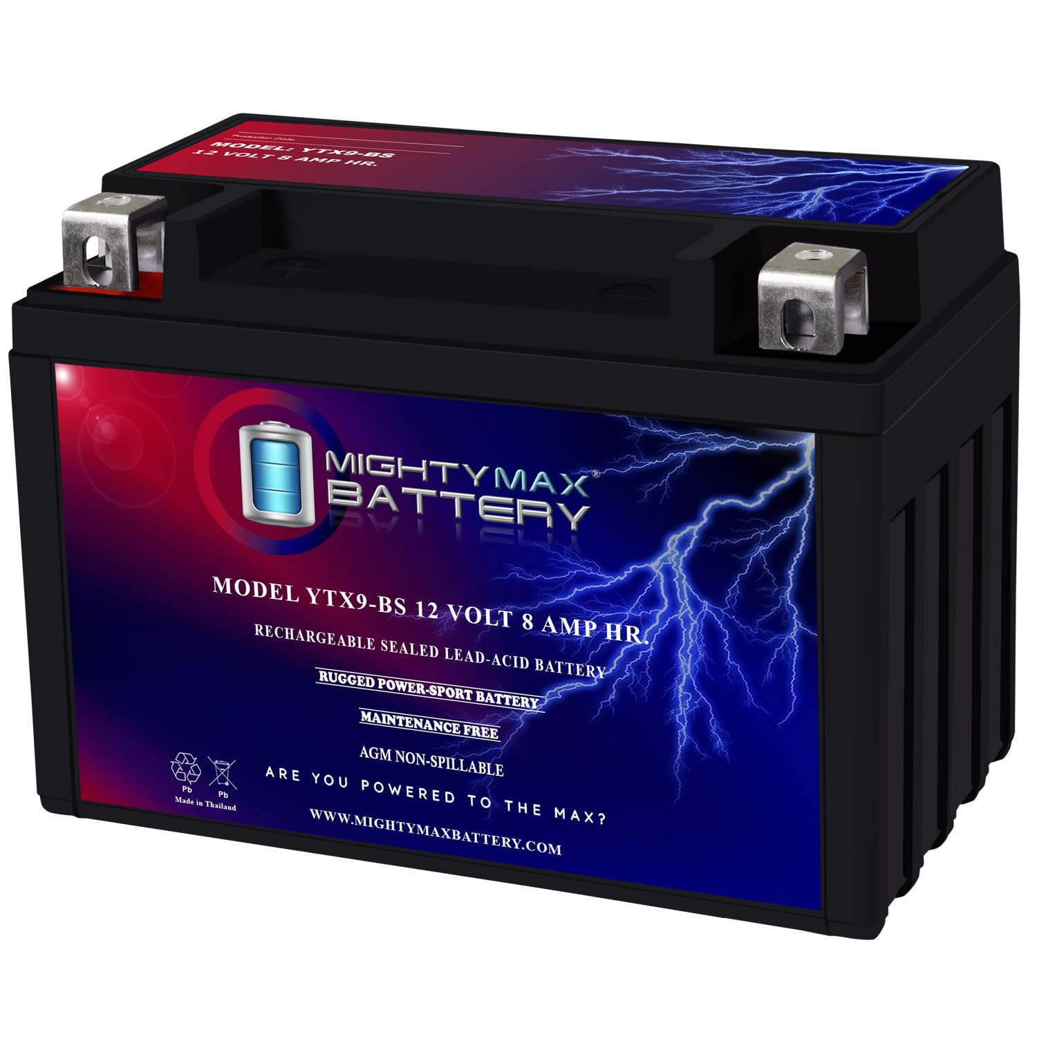 Mighty Max YTX9-BS 12V 8Ah Sealed Lead Acid Battery Replacement for Suzuki GSXR 600 750 1000 (1997-2013) - 3 Pack - Powersport Motorcycle, ATV, Jet Ski & Snowmobile Applications