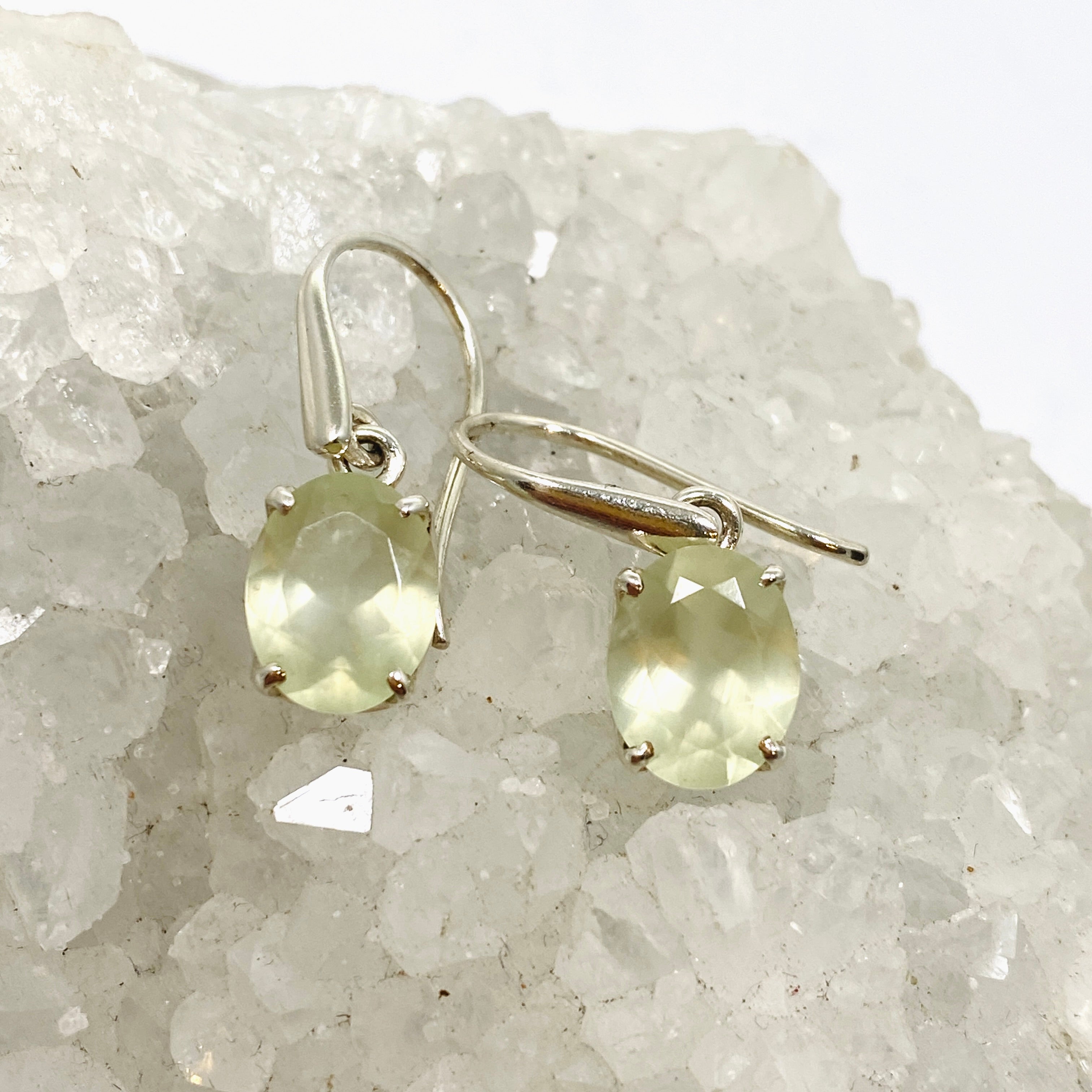 Prehnite Oval Faceted Earrings PEGJ314 - Elegant Gemstone Jewelry for Women | Perfect for Weddings, Parties & Special Occasions