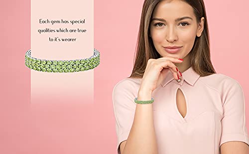 August Birthstone Bracelet - Sterling Silver Tennis Bracelet with Green Peridot Charm | Elegant Fine Jewelry for Women, Mom & Daughter | Perfect Birthday Gift, Anniversary Present | 7