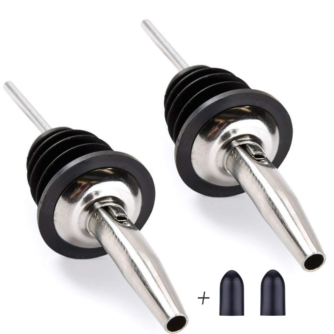Premium Olive Oil Liquor Wine Free Flow Dispensers Caps - 2 Pack with Black Dust Cover - Perfect for Restaurants, Bars, Hotels & Home Kitchens - Ideal for Easy Pouring of Olive Oil, Liquor, Wine and Spirits
