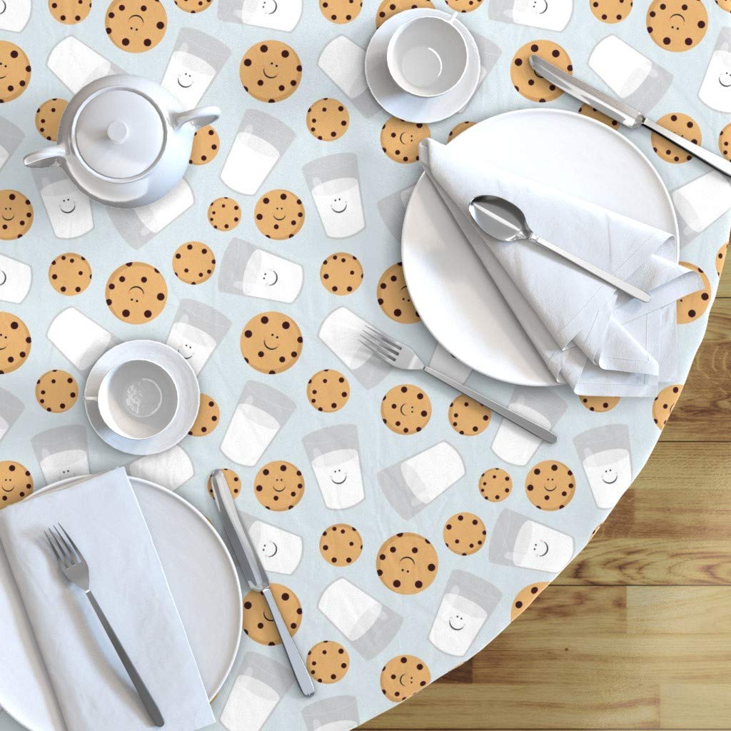 Custom Happy Milk Cookies Blue Kawaii Print Cotton Sateen Tablecloth - 90