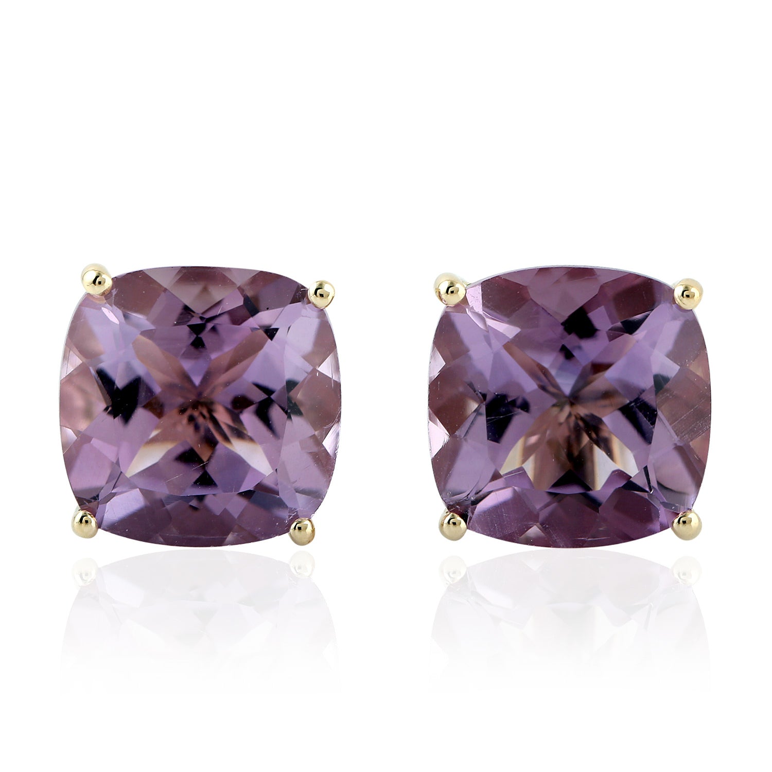 14K Yellow Gold Cushion Cut Amethyst Stud Earrings - February Birthstone Jewelry for Women - Perfect Gift for Birthday, Anniversary & Valentine's Day