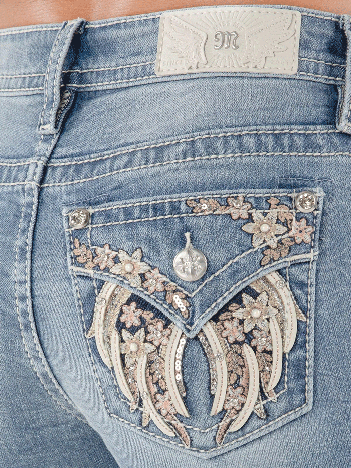 Miss Me M5082B192L Women's Mid Rise Bootcut Jeans - Light Wash Denim Pants for Casual Wear & Everyday Outfits