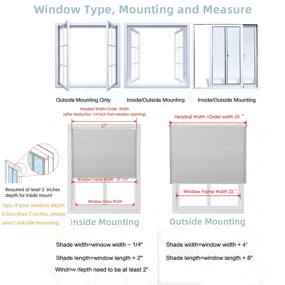 Blackout Cordless Cellular Shades for Windows - Total Privacy Honeycomb Blinds with UV & Noise Insulation - Push-Pull Safety Design - Custom Size 60