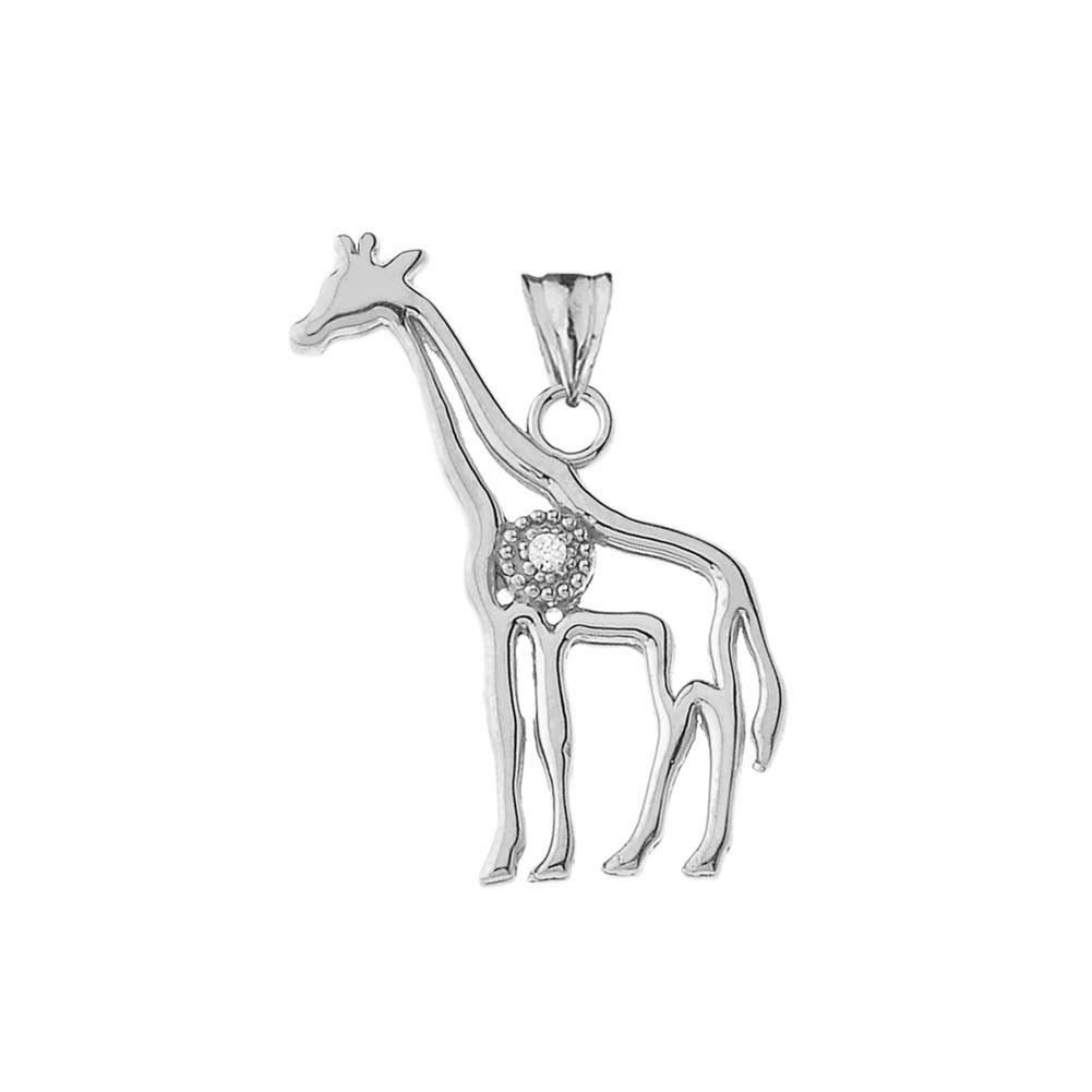 Fine Sterling Silver Diamond Giraffe Outline Charm Pendant Necklace - Elegant Animal Jewelry for Women - Perfect for Gifts, Birthdays & Special Occasions